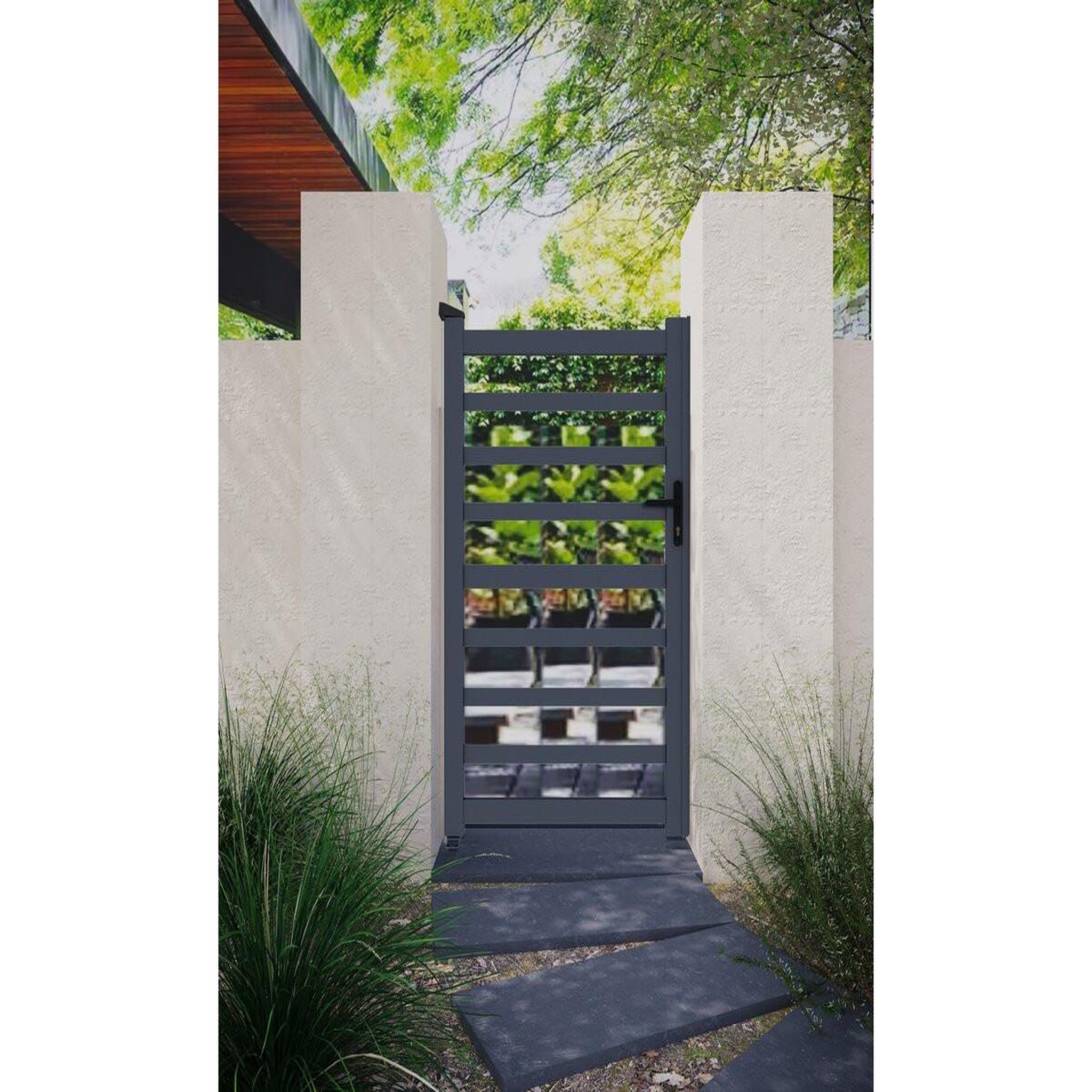 Voir la diapositive 2 : Habitat et Jardin Portillon aluminium ajouré  Marius  - 100 x 180 cm - Gris