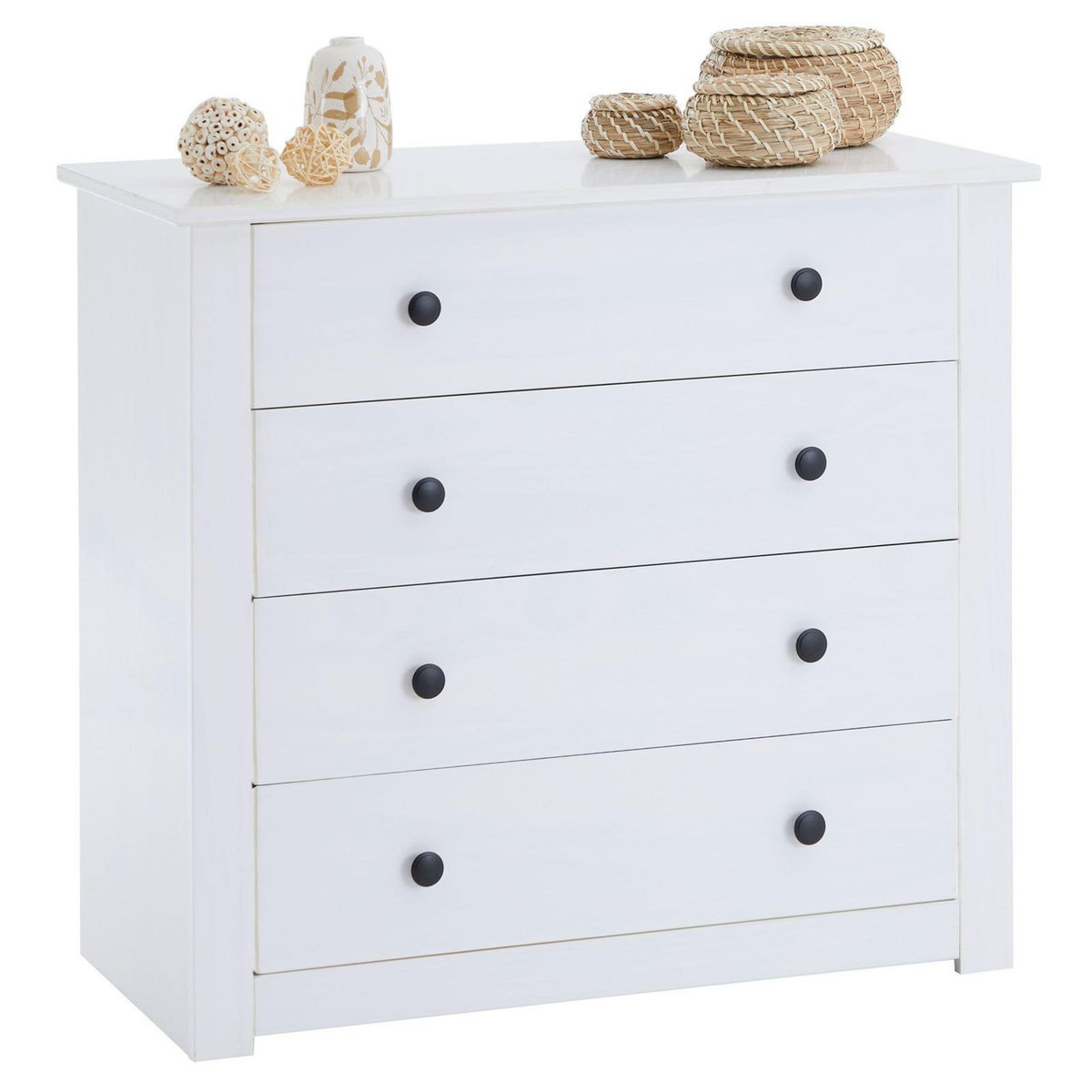 IDIMEX Commode chambre PAULO L 73 cm en bois massif blanc avec 4 tiroirs, meuble de rangement à vêtement