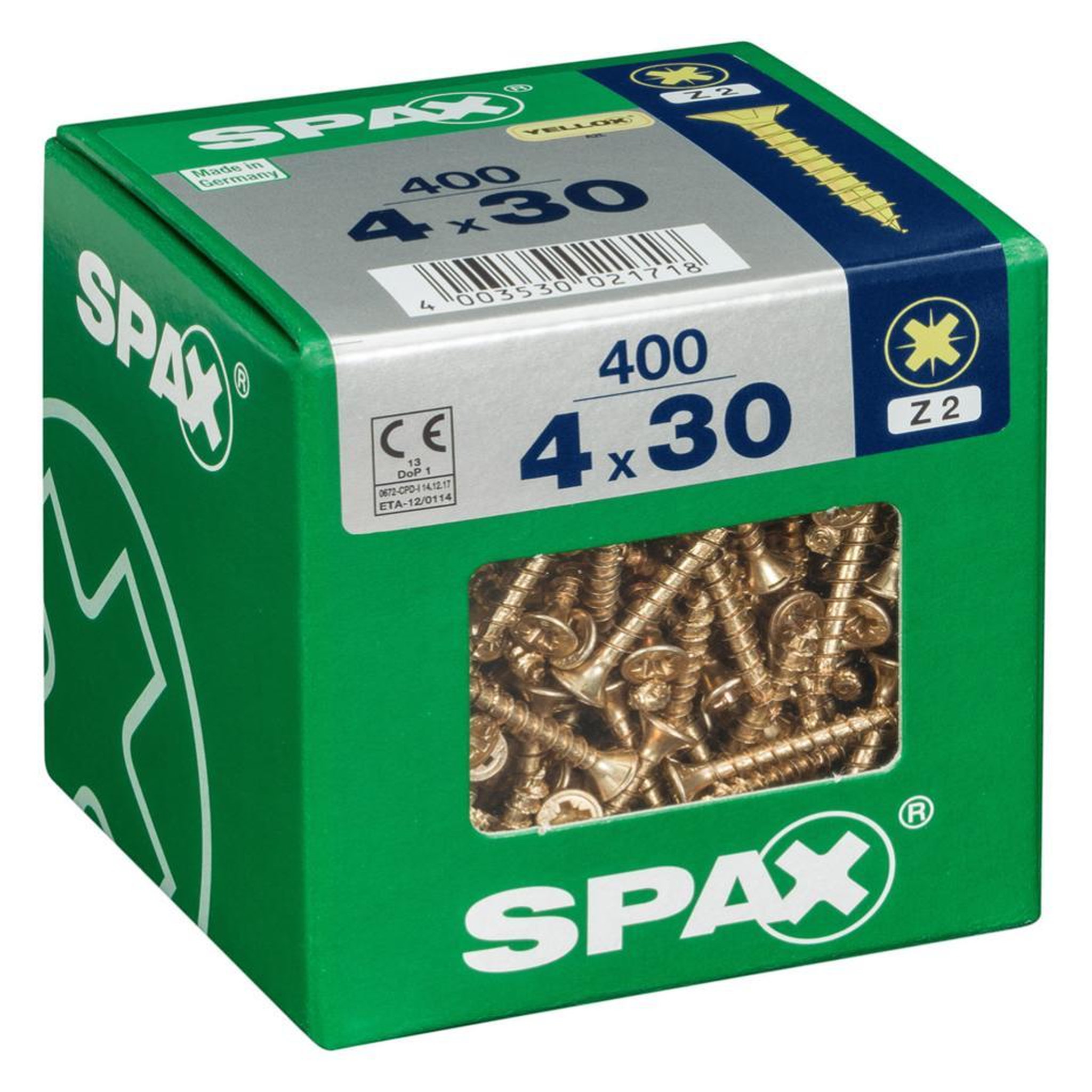 CENTRALE BRICO Lot de 400 vis acier tête fraisée pozidriv SPAX, Diam.4 mm x L.30 mm