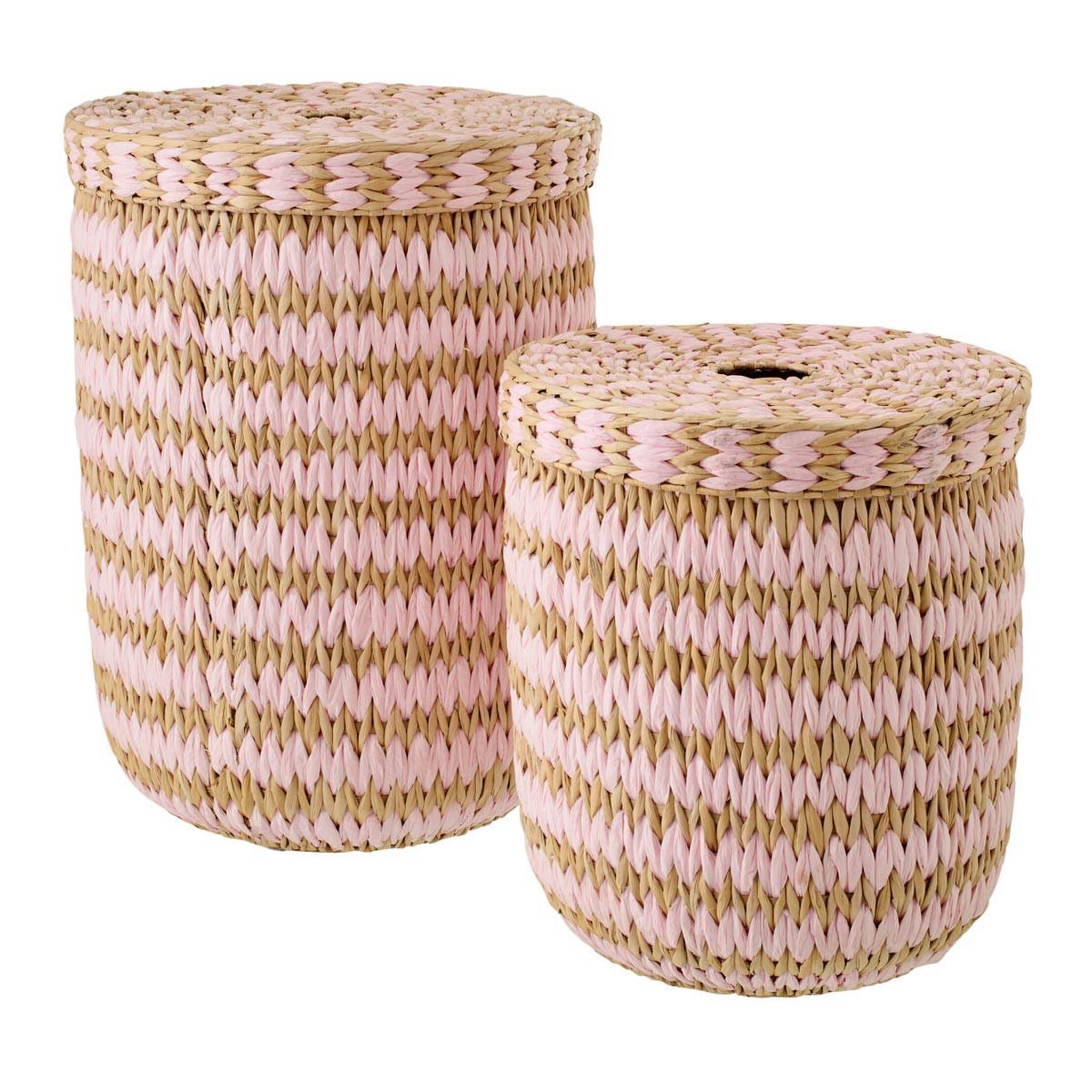 J-LINE Lot de 2 paniers de rangement  carson  60cm naturel & rose