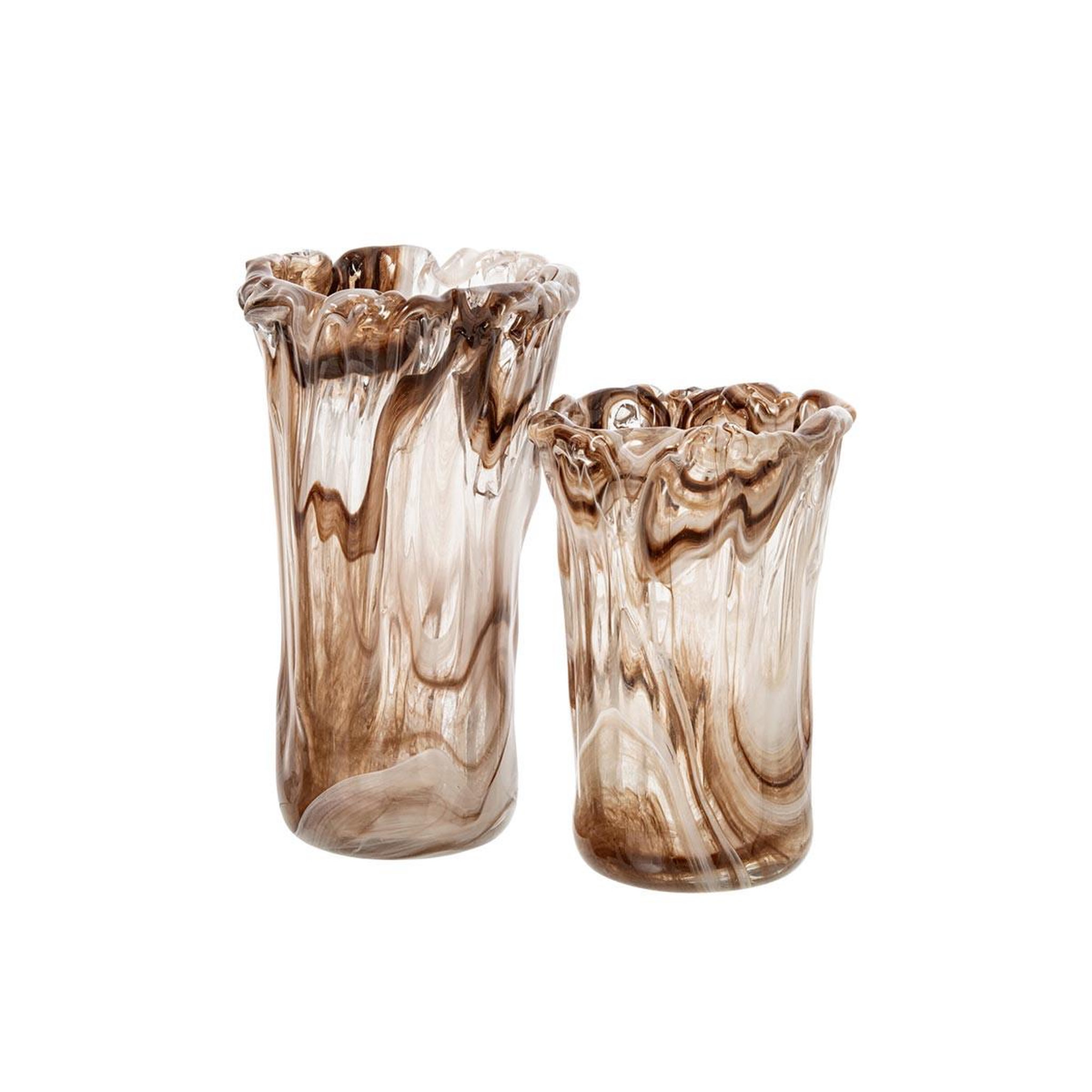 Voir la diapositive 2 : J-LINE Vase marbré en verre  pavel  24cm beige