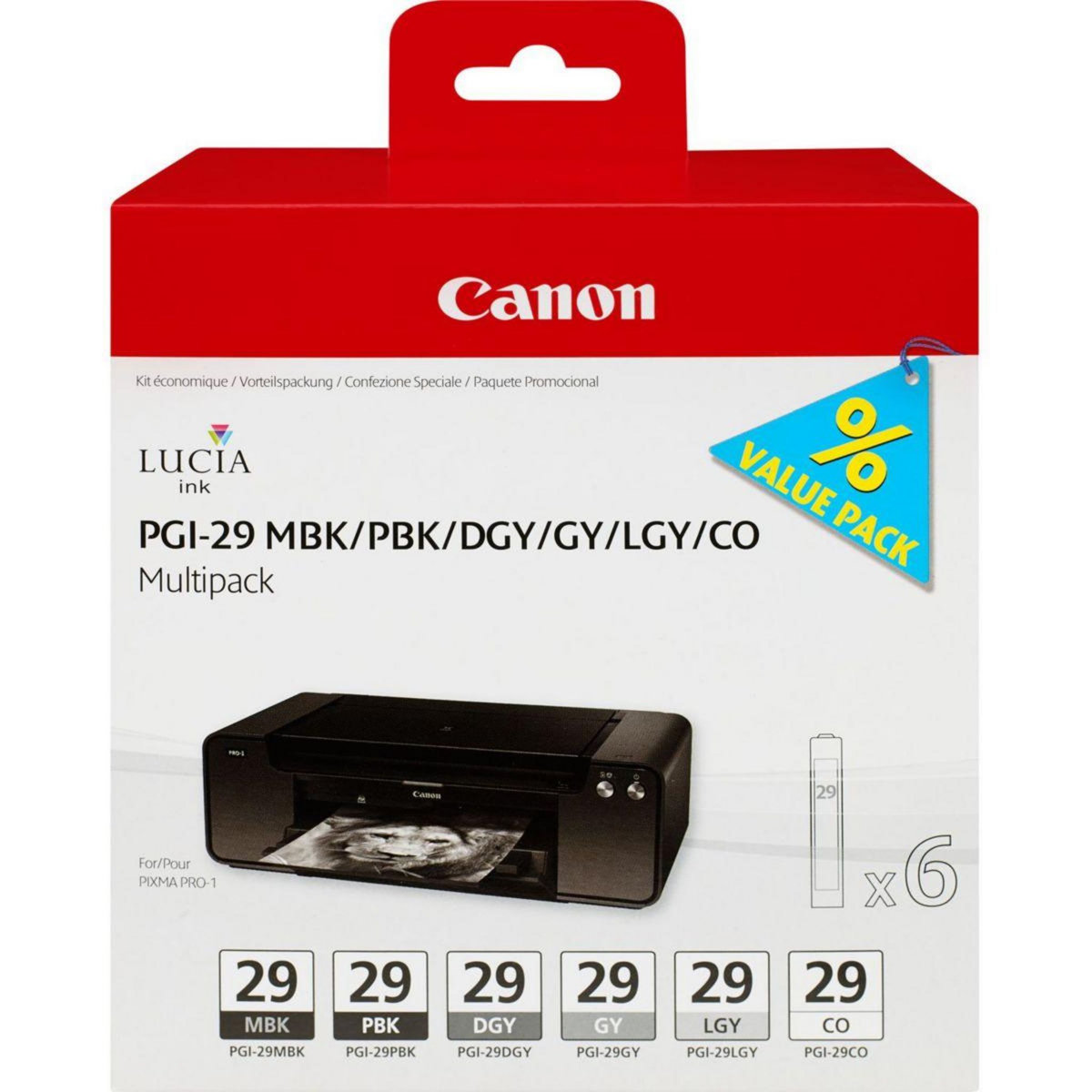 Canon Cartouche d'encre Pack Multipack 6 Originales PGI-29 (Noir/Gris Photo) - 4872B001