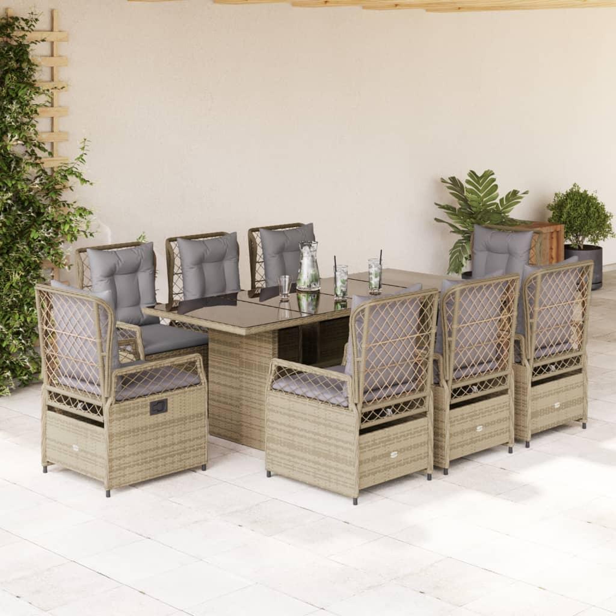 VIDAXL Ensemble a manger de jardin et coussins 9 pcs beige Poly rotin