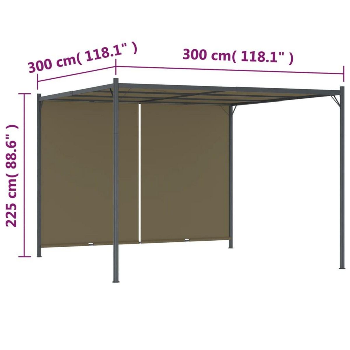 VIDAXL Pergola de jardin avec auvent retractable 3x3 m Taupe 180 g/m^2