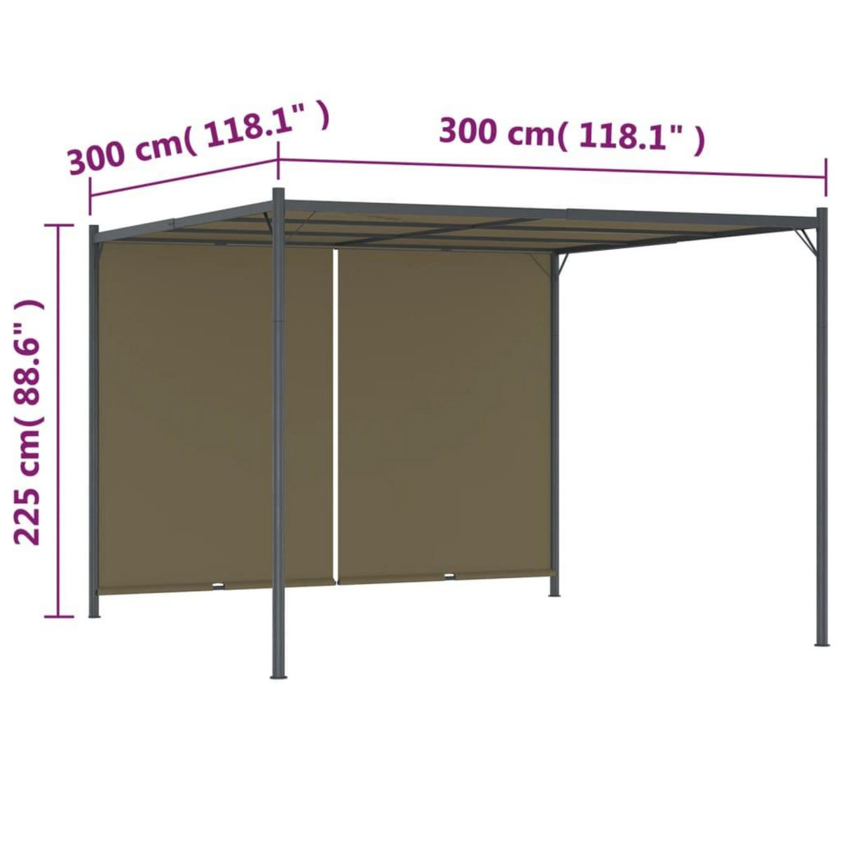 VIDAXL Pergola de jardin avec auvent retractable 3x3 m Taupe 180 g/m^2