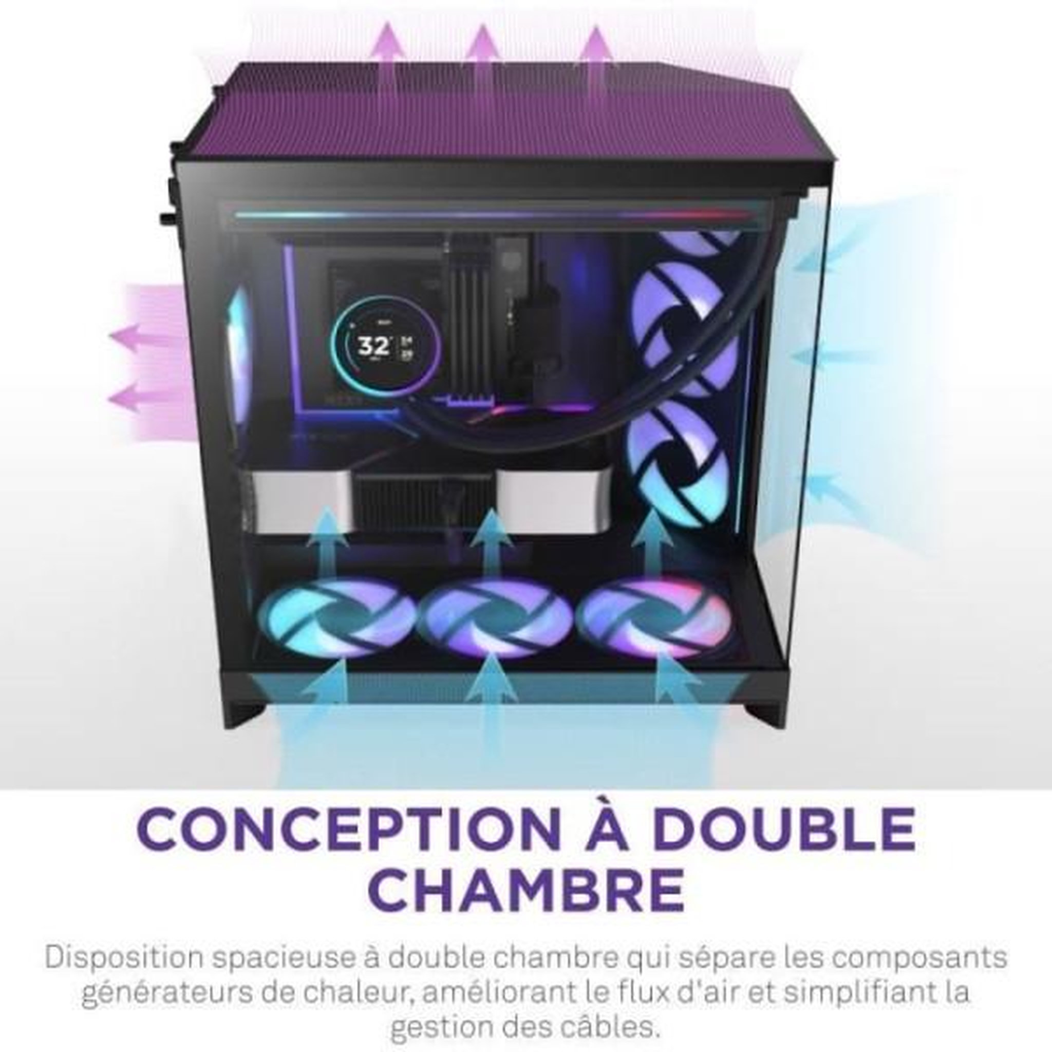 Voir la diapositive 5 : NZXT Boitier moyen-tour NZXT - CM-H92FB-P1 - H9 Flow RGB+ - Double chambre - 3 ventilateurs RGB - Noir