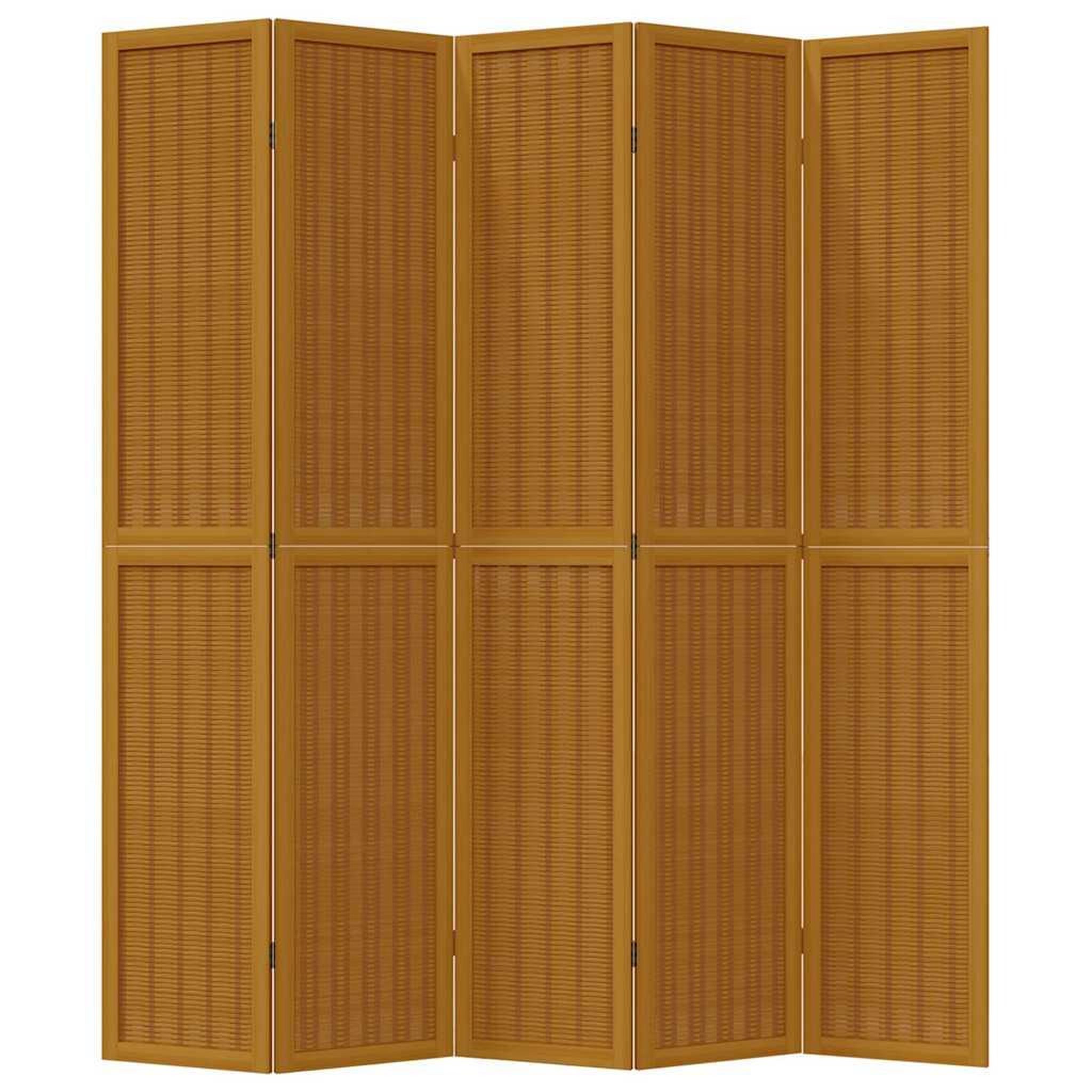Voir la diapositive 4 : VIDAXL Cloison de separation 5 panneaux marron bois paulownia massif