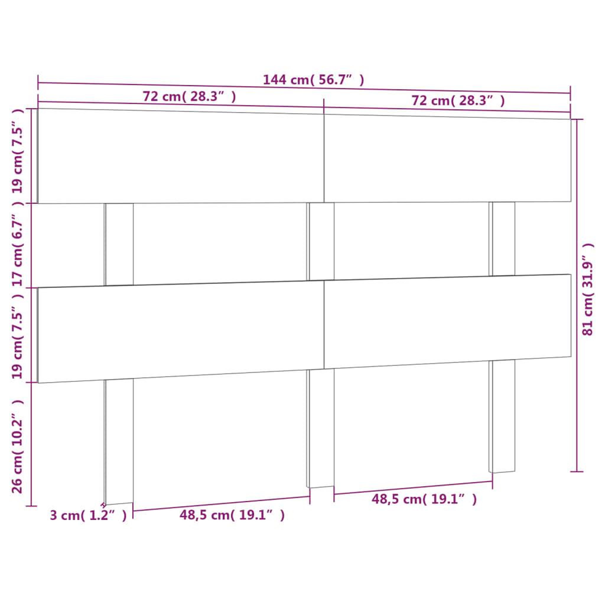 Voir la diapositive 6 : VIDAXL Tete de lit Noir 144x3x81 cm Bois massif de pin