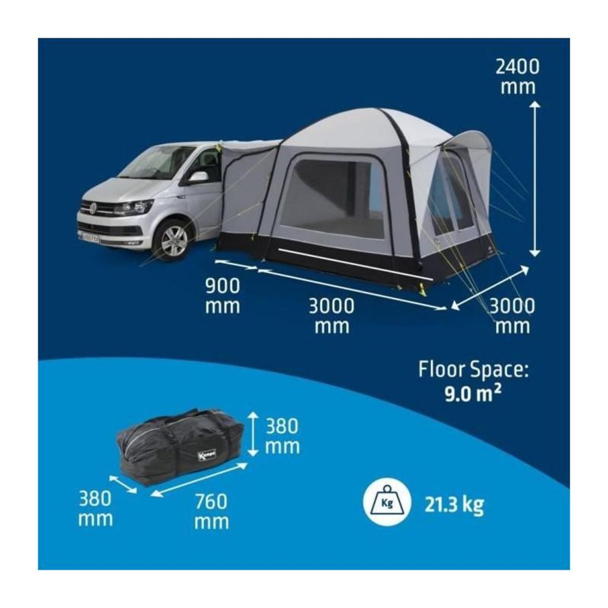 KAMPA Auvent indépendant - KAMPA - Cross Air TC - Tissu polycoton, Air Frame, tapis de sol, stores occultants, panneau moustiquaire