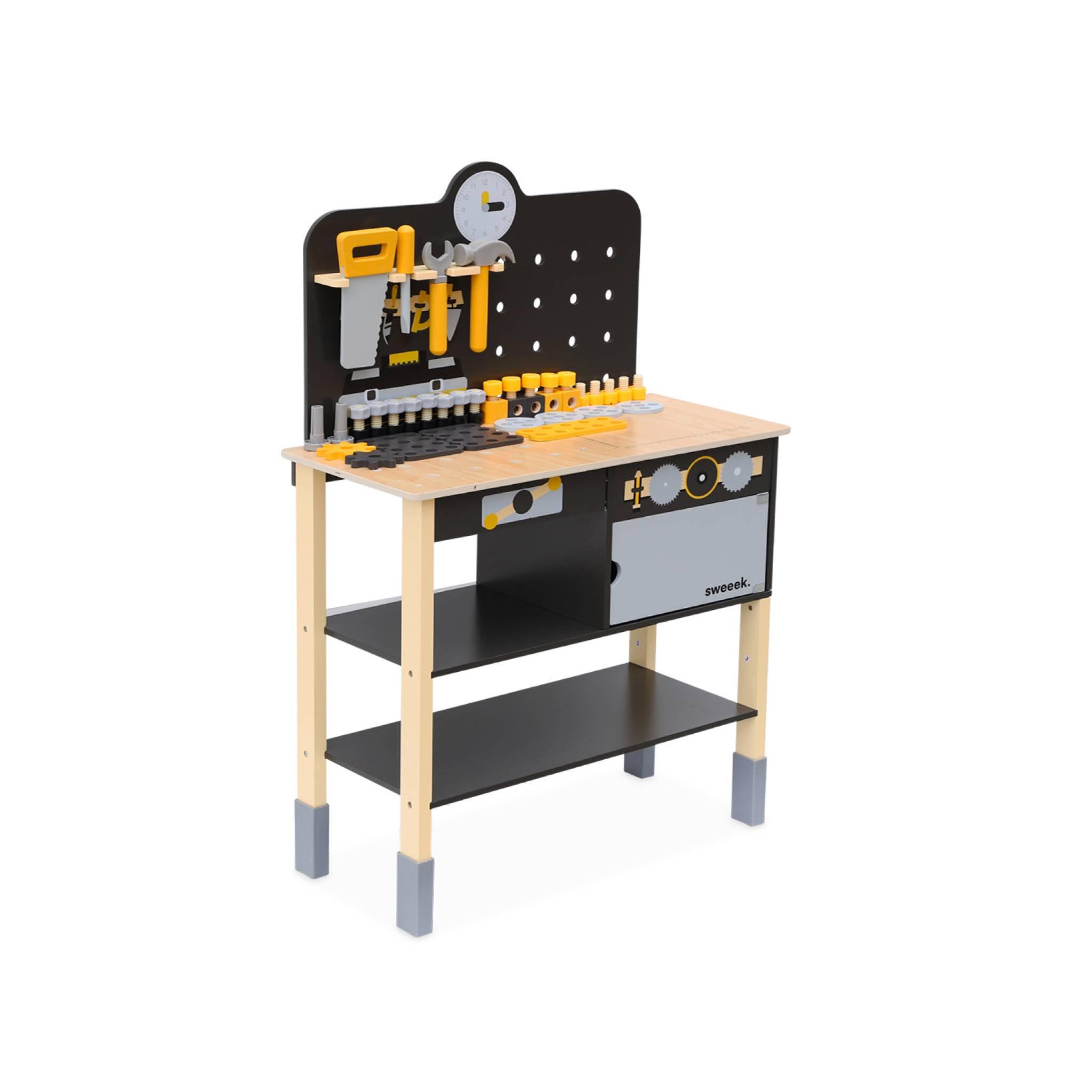 Voir la diapositive 1 : SWEEEK Etabli en bois pour enfant avec 53 accessoires