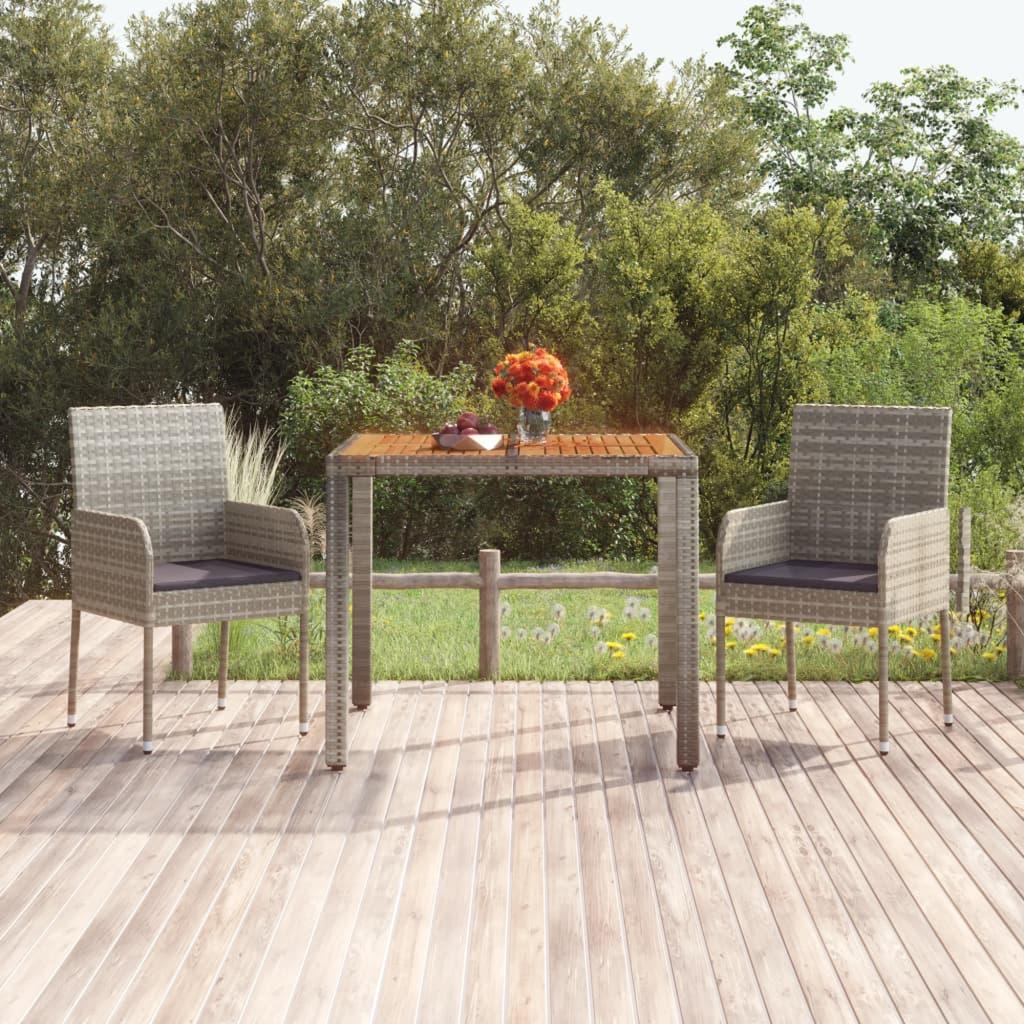 Voir la diapositive 1 : VIDAXL Table de jardin dessus en bois Gris 90x90x75 cm Resine tressee