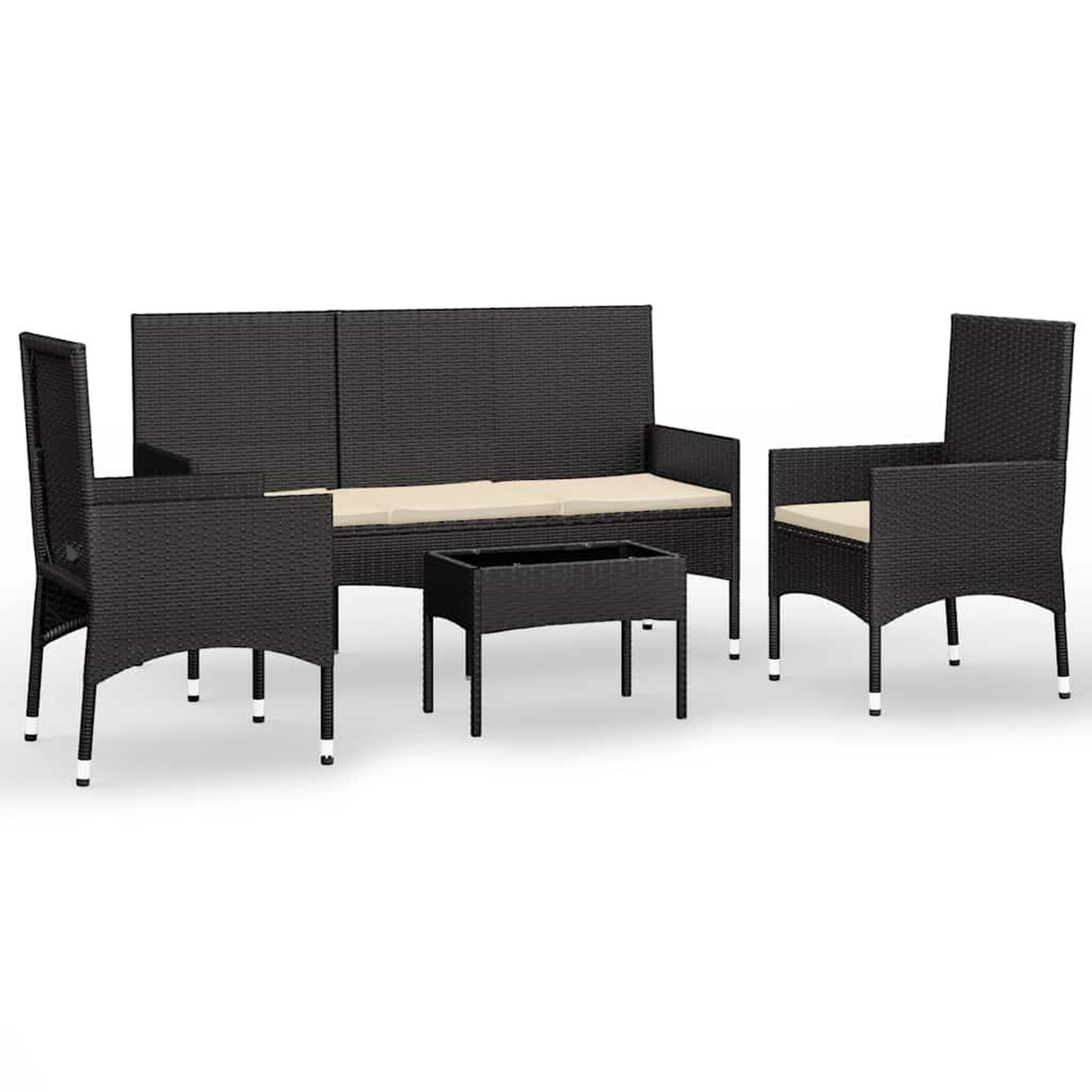 Voir la diapositive 2 : VIDAXL Salon de jardin 4 pcs avec coussins Noir Resine tressee