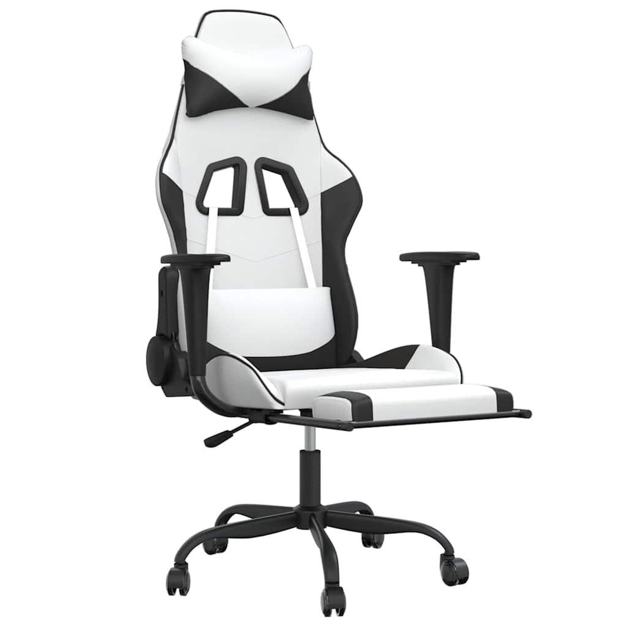 Voir la diapositive 3 : VIDAXL Chaise de jeu de massage avec repose-pied Blanc&Noir Similicuir