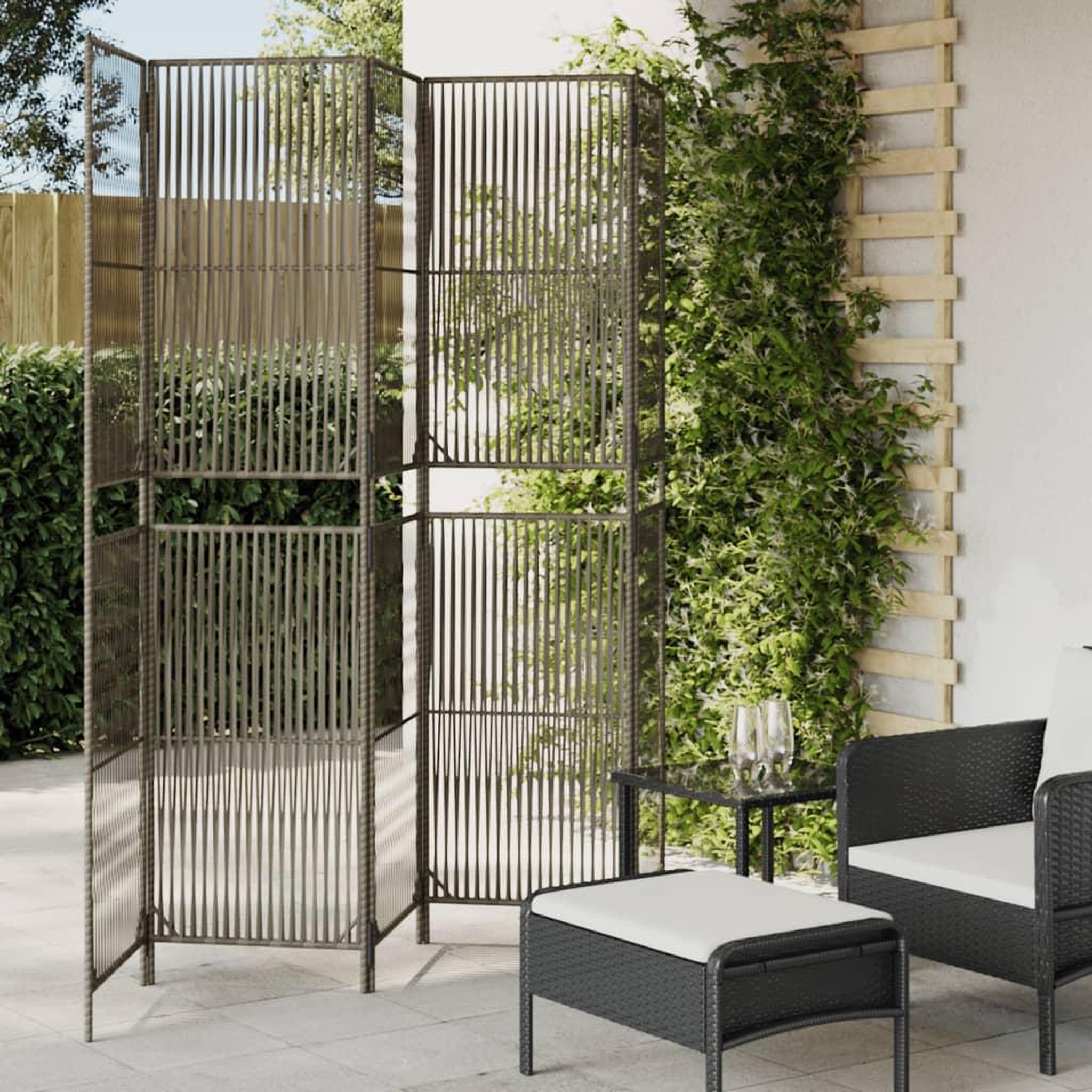 VIDAXL Cloison de separation 5 panneaux gris resine tressee