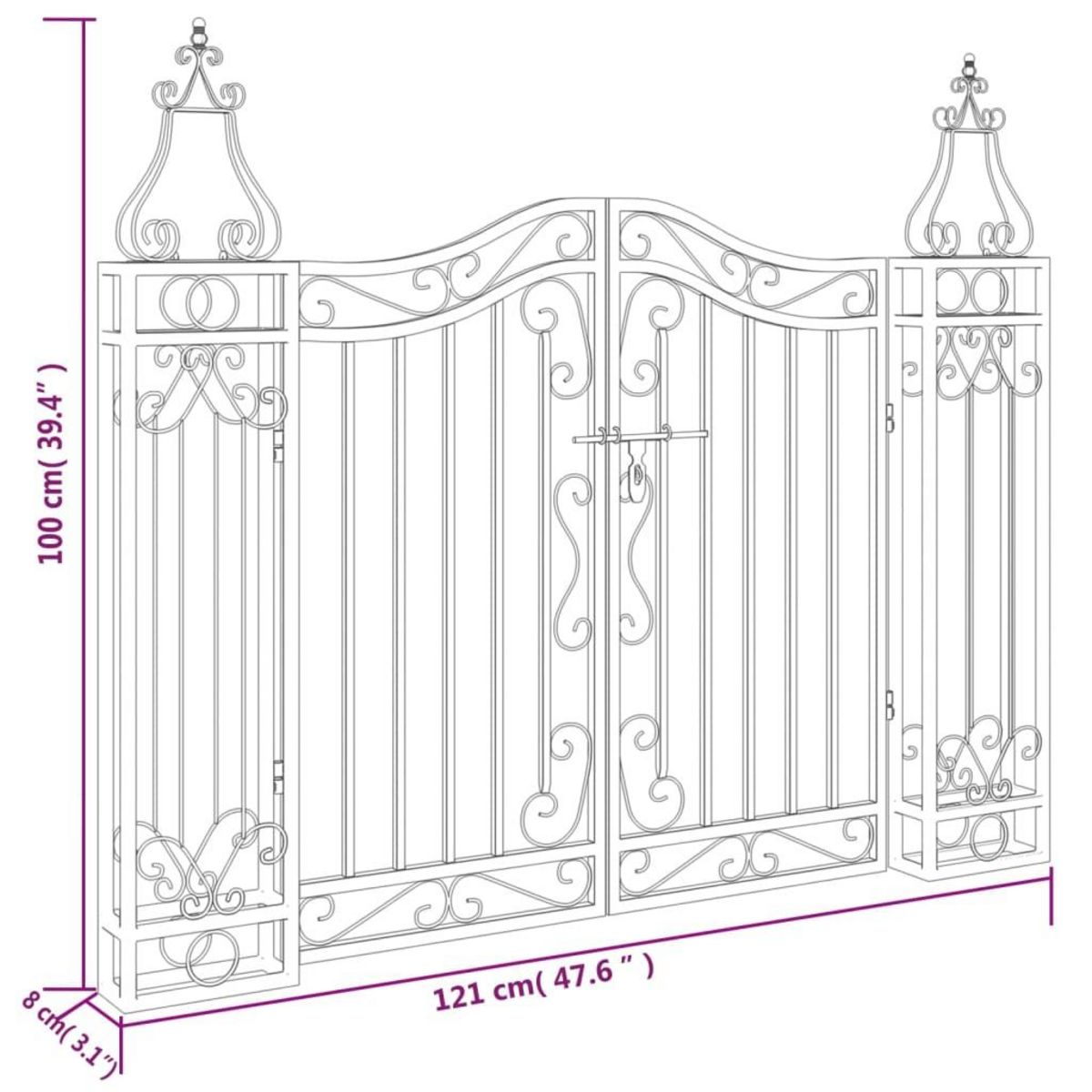 VIDAXL Portail de jardin noir 121x8x100 cm fer forge