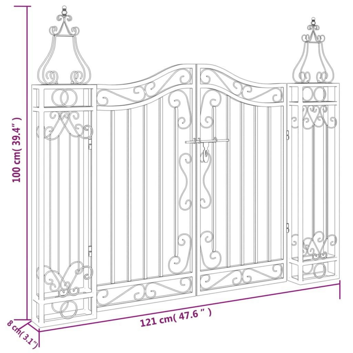 VIDAXL Portail de jardin noir 121x8x100 cm fer forge