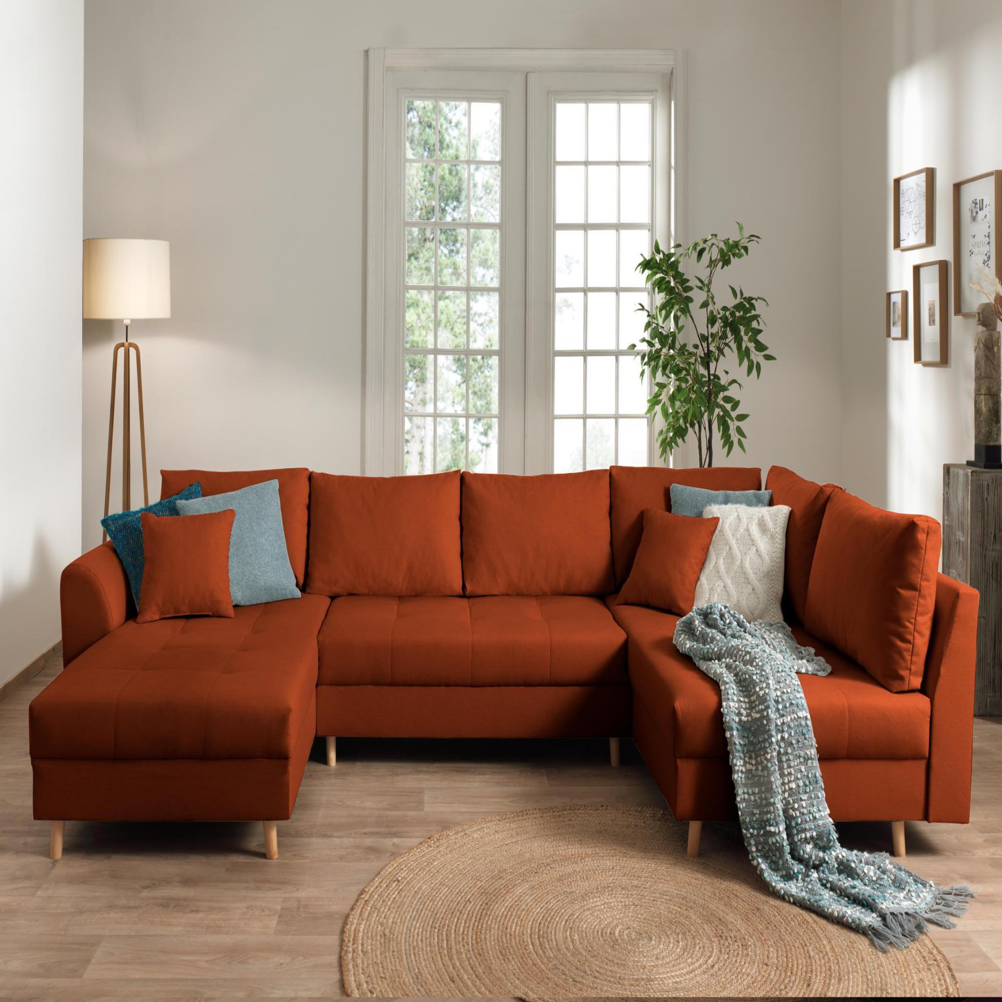 Voir la diapositive 2 : LISA DESIGN Rune - canapé panoramique - avec pouf d'appoint - 7 places - style scandinave - droit