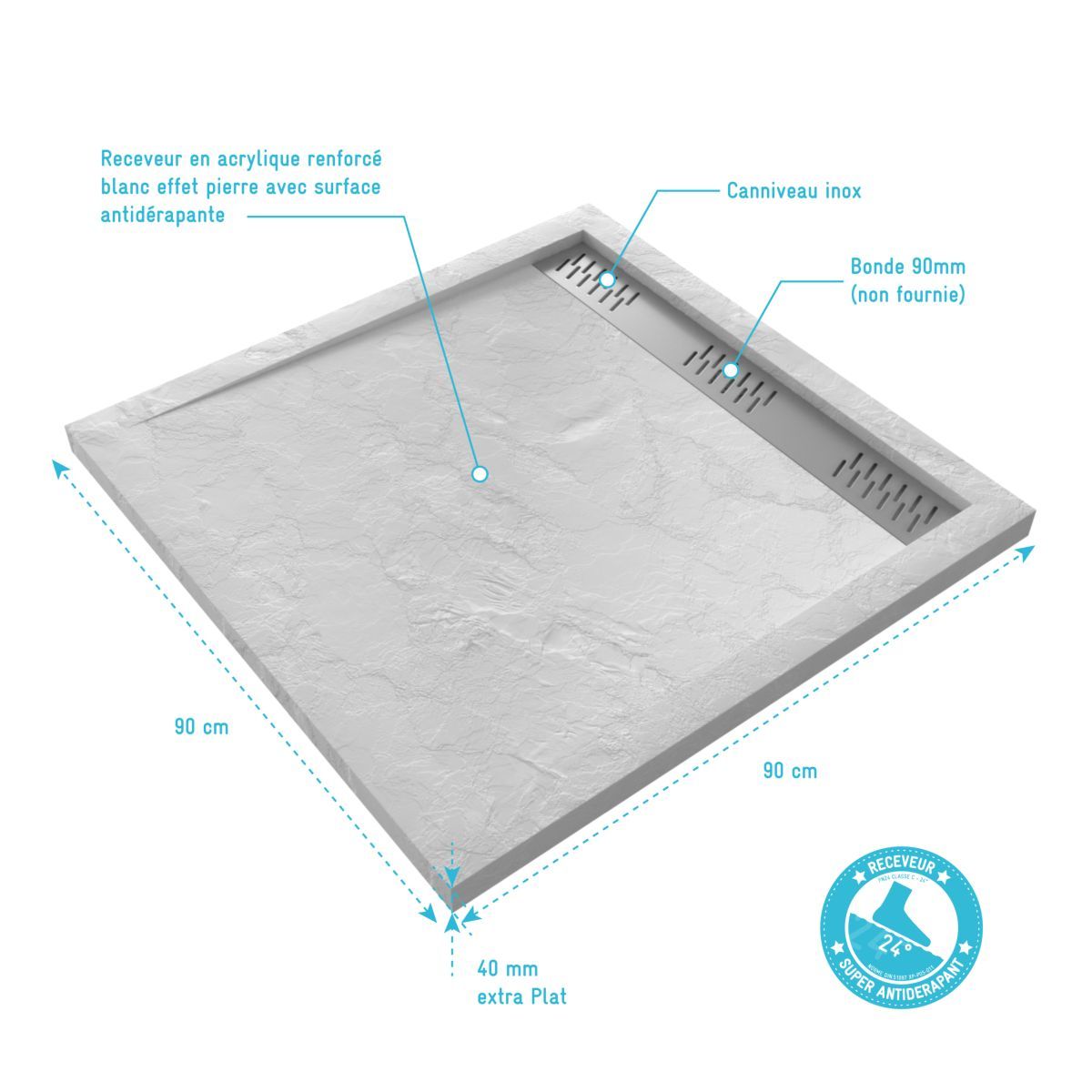 Receveur Pedra blanc linéaire