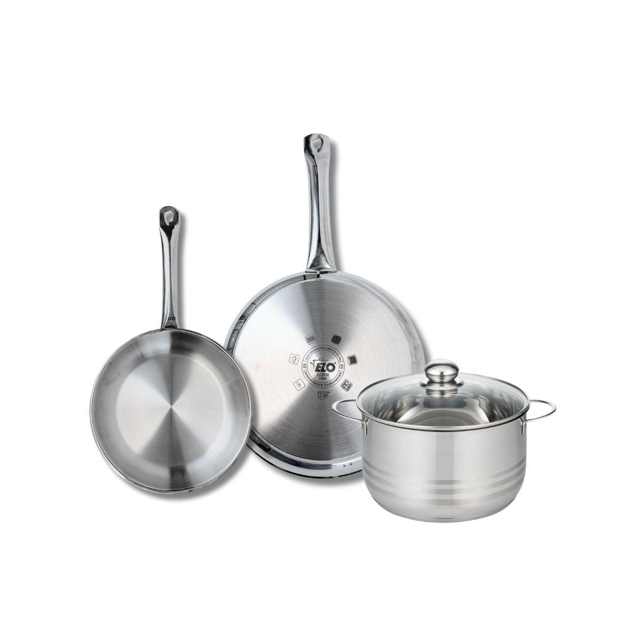ELO Ensemble de 2 poêles de cuisson 24 et 28 cm et 1 faitout 20 cm elo profi brillant