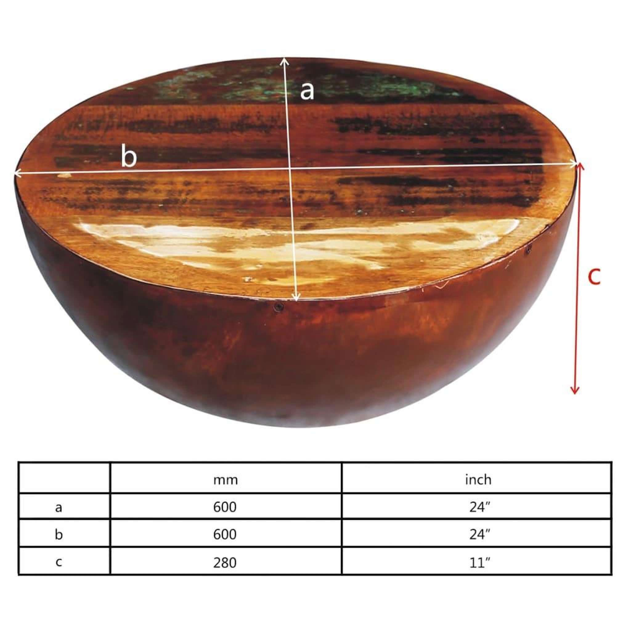 Voir la diapositive 6 : VIDAXL Table basse Forme de bol avec base en acier Bois recycle