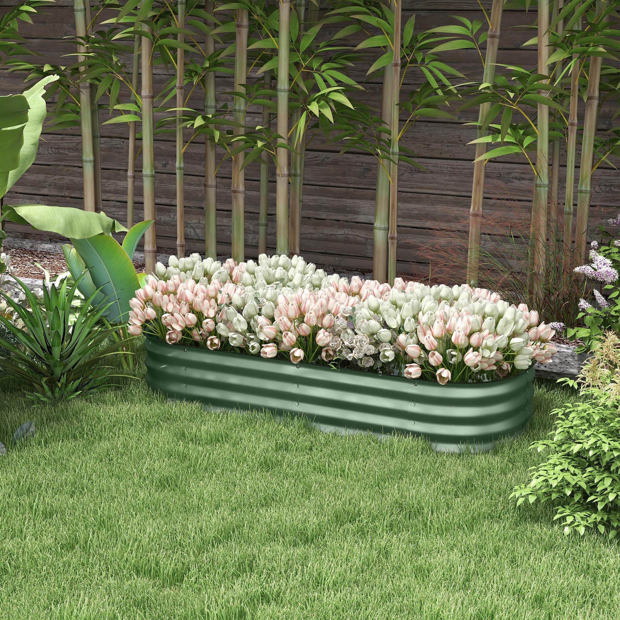 Voir la diapositive 2 : OUTSUNNY Carré potager de jardin dim. 150L x 62l x 30H cm modulable tôle d'acier ondulée vert