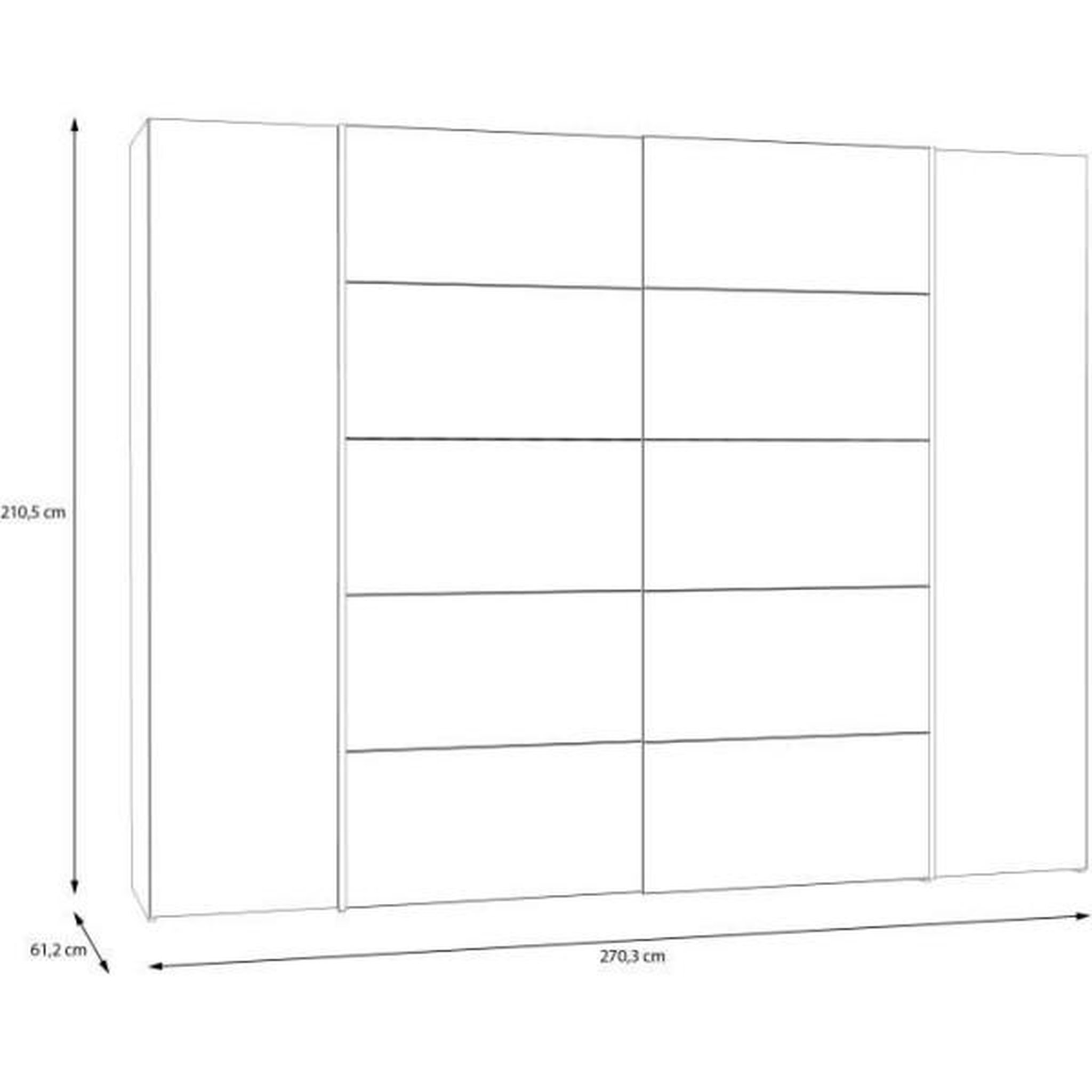 Voir la diapositive 6 : MARKET24 Armoire de chambre - NARAGO - Noir / Blanc - 2 portes battantes, 2 portes coulissantes - 270,3 x 61,2 x 210,5 cm