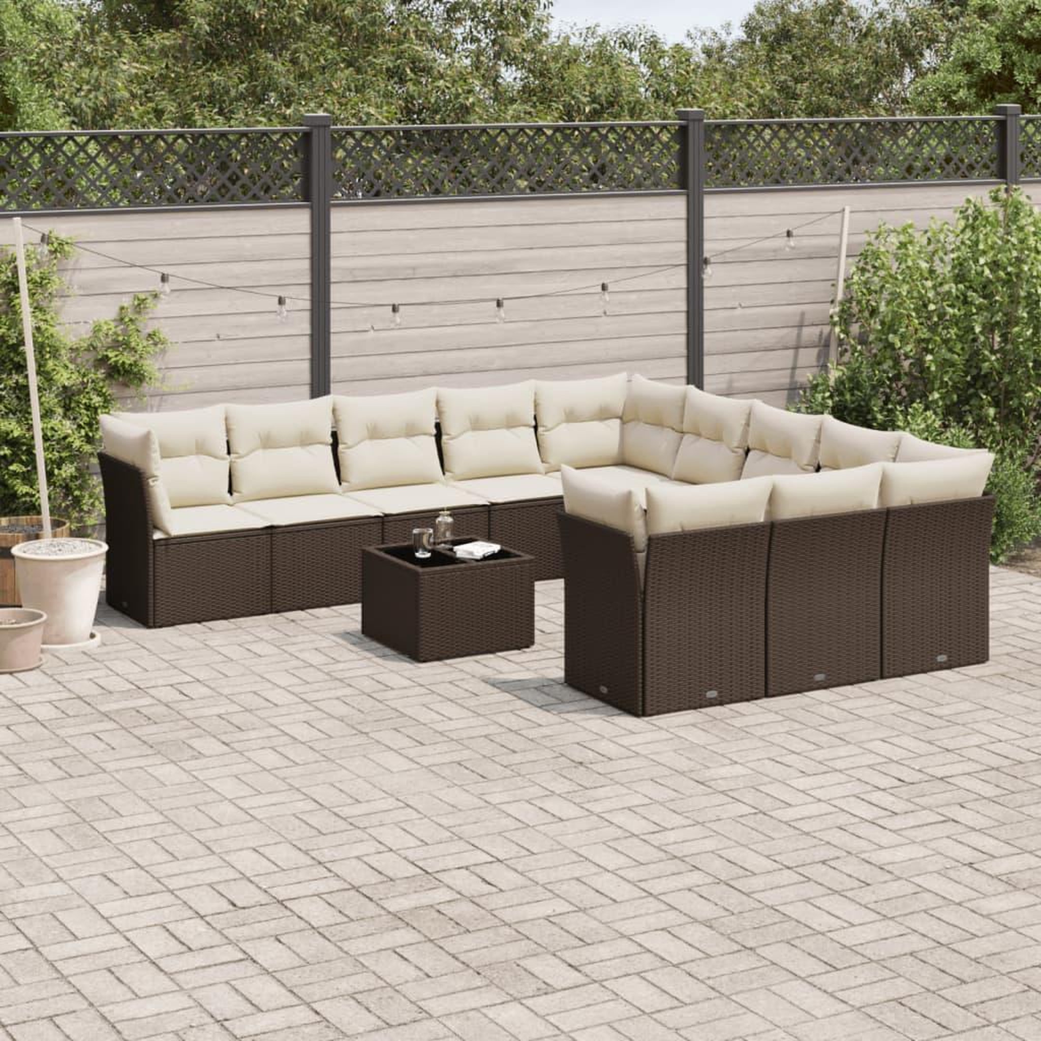 VIDAXL Salon de jardin avec coussins 12 pcs marron resine tressee