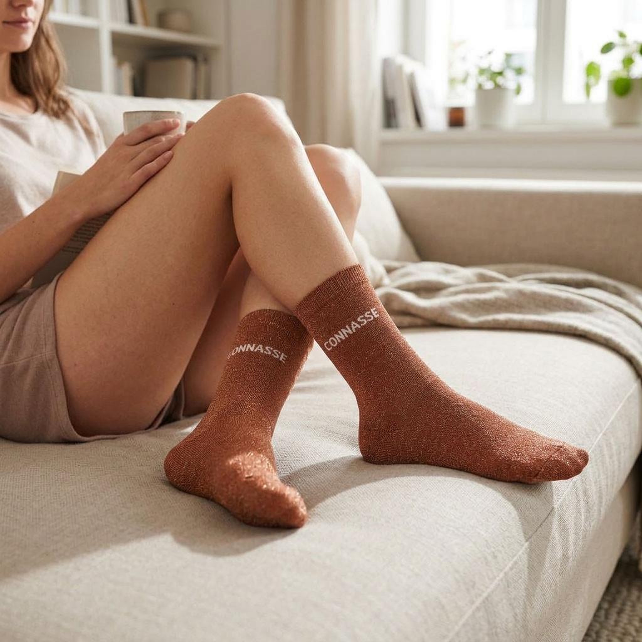 Voir la diapositive 2 : OZABI Chaussettes Femme Lurex Message Humoristique