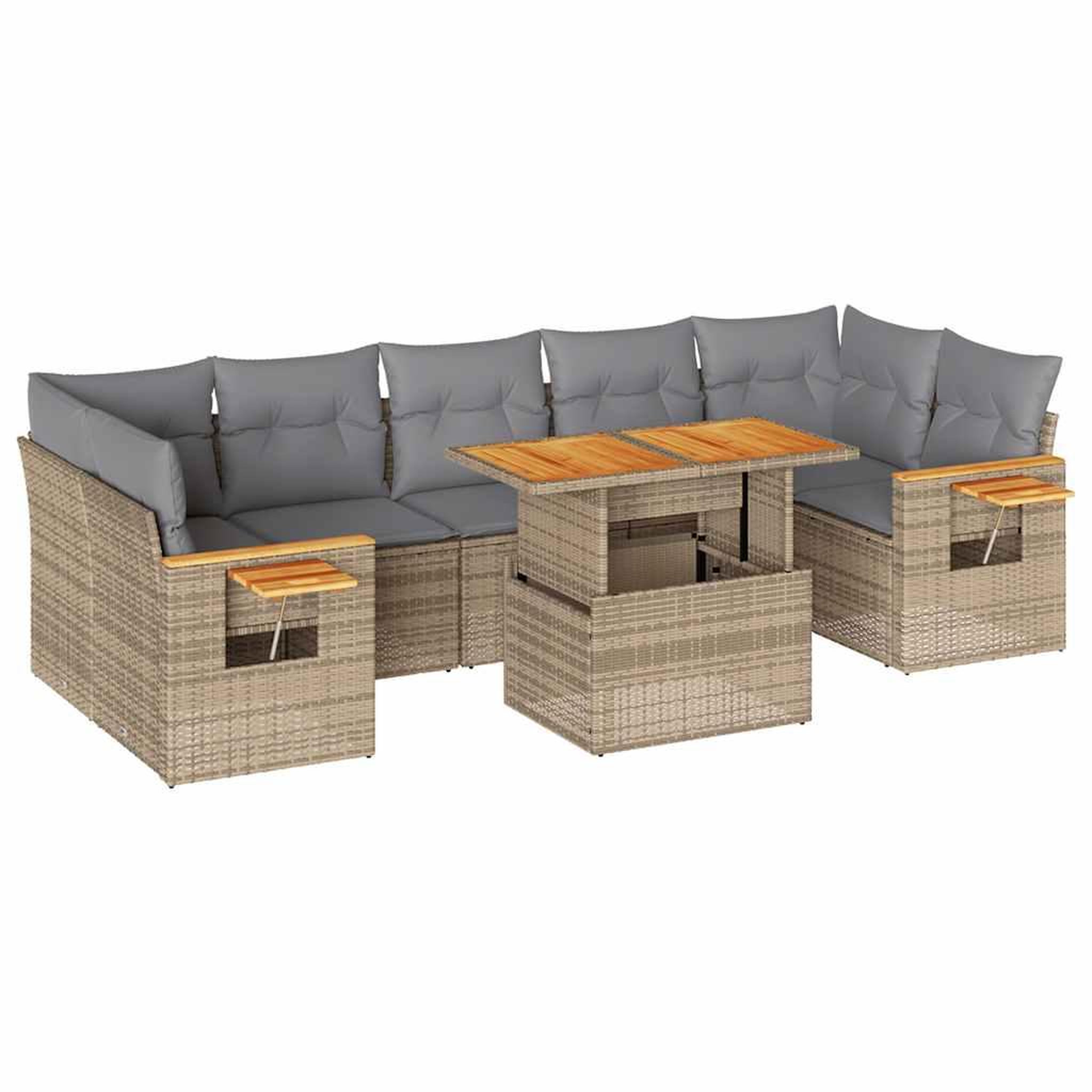 Voir la diapositive 2 : VIDAXL Salon de jardin avec coussins 8 pcs beige resine tressee acacia