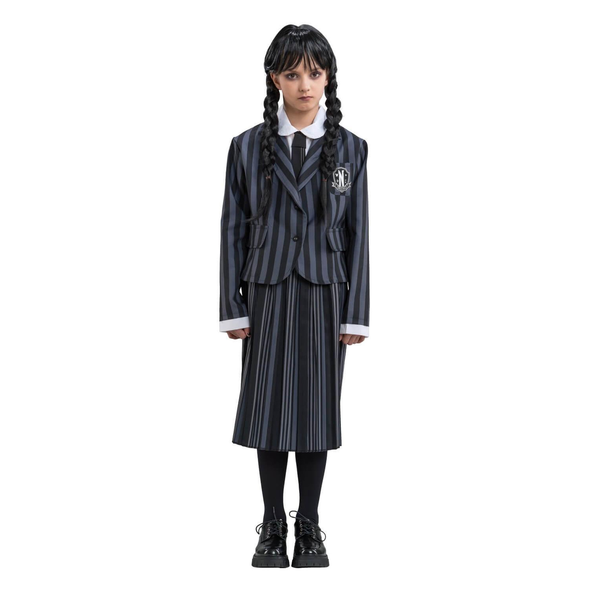 Voir la diapositive 1 : CHAKS Déguisement Uniforme Noir & Gris Mercredi - Fille - 11/12 ans (145 à 152 cm)