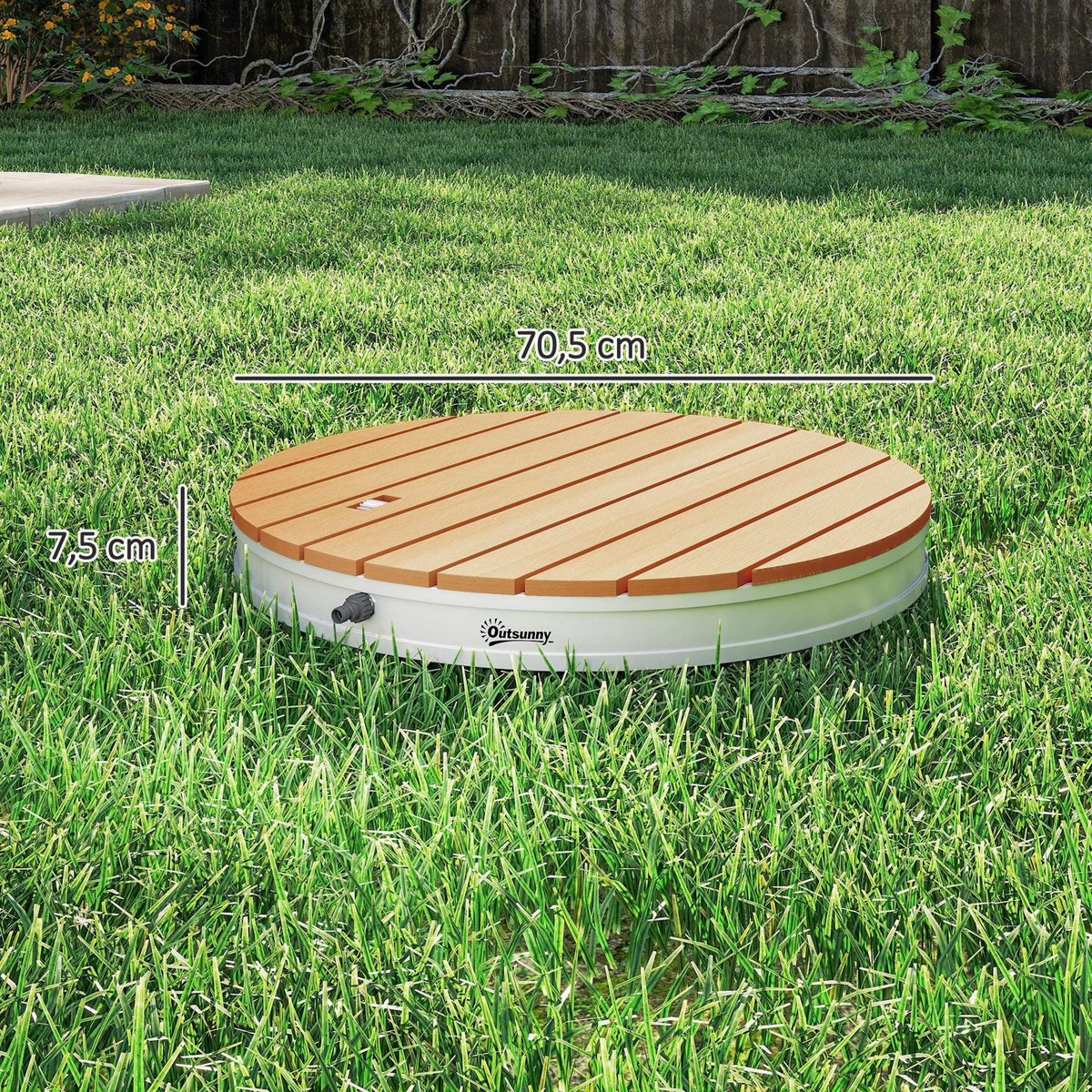 OUTSUNNY Douche de jardin portable dia. 70,5 cm réglable max. 4 m - douche inversée - alu plastique effet bois