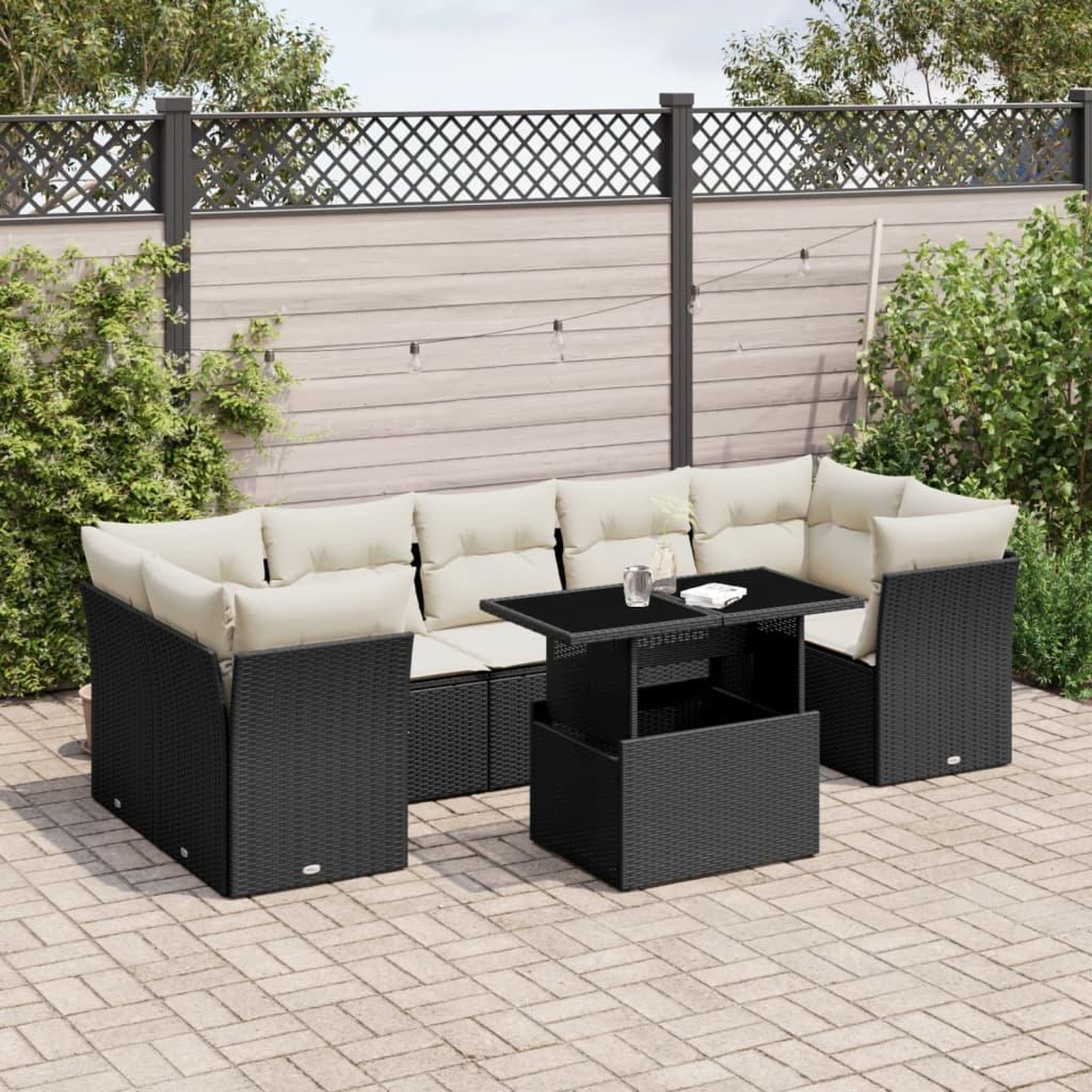 VIDAXL Salon de jardin 8 pcs avec coussins noir resine tressee