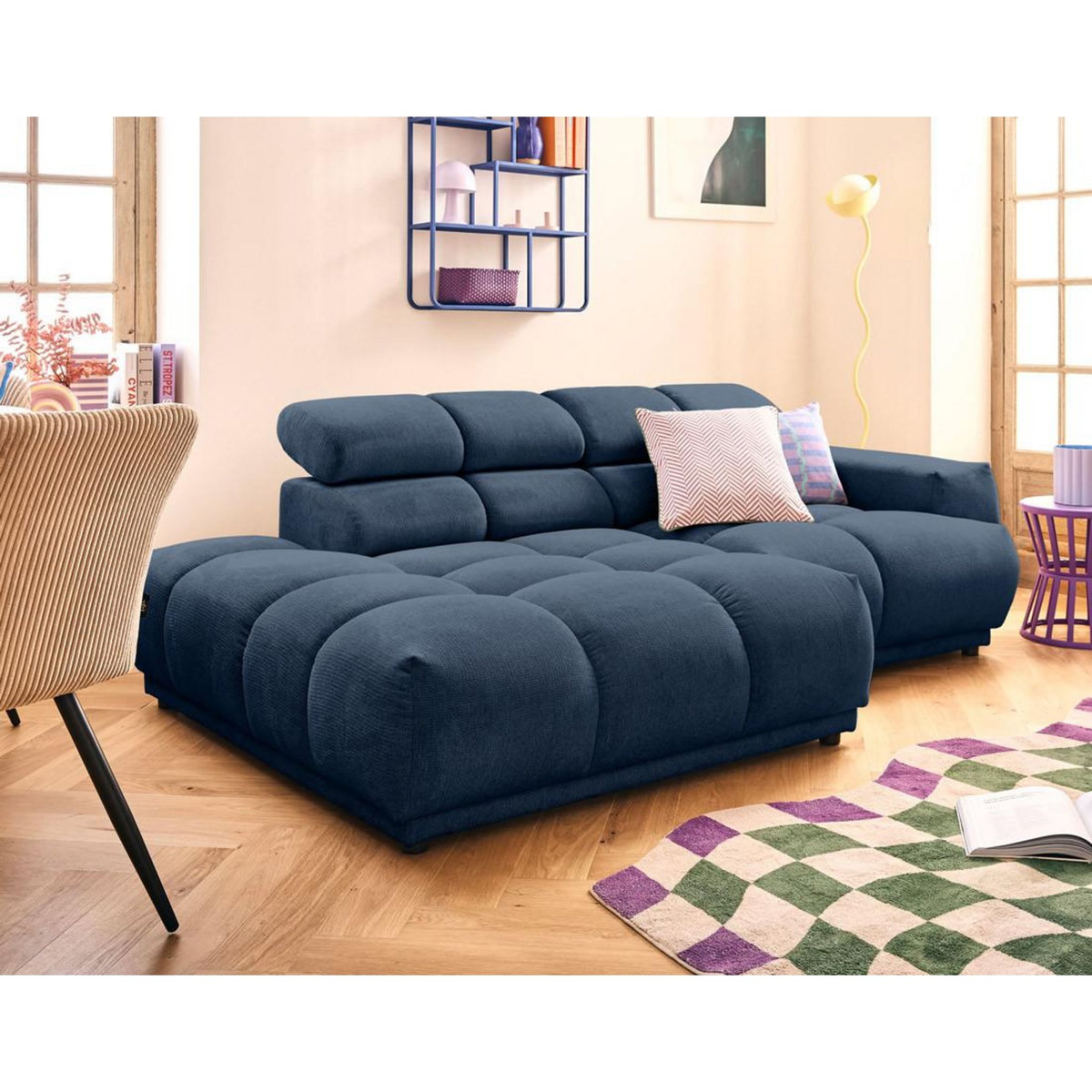 LISA DESIGN Matera - canapé d'angle gauche 3 places avec têtières réglables en tissu texturé