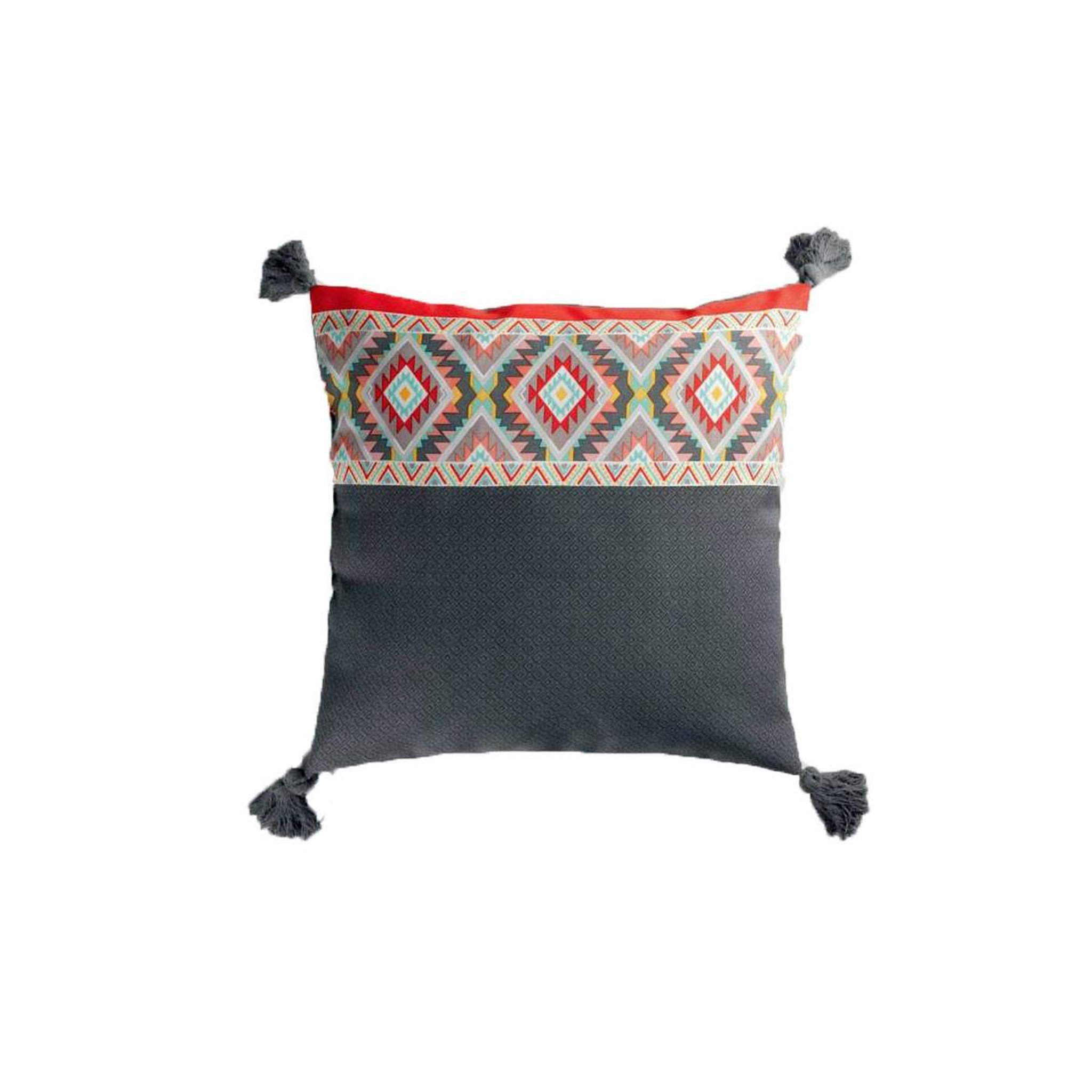 Douceur d'Intérieur Coussin à pompons  aztec  40x40cm gris