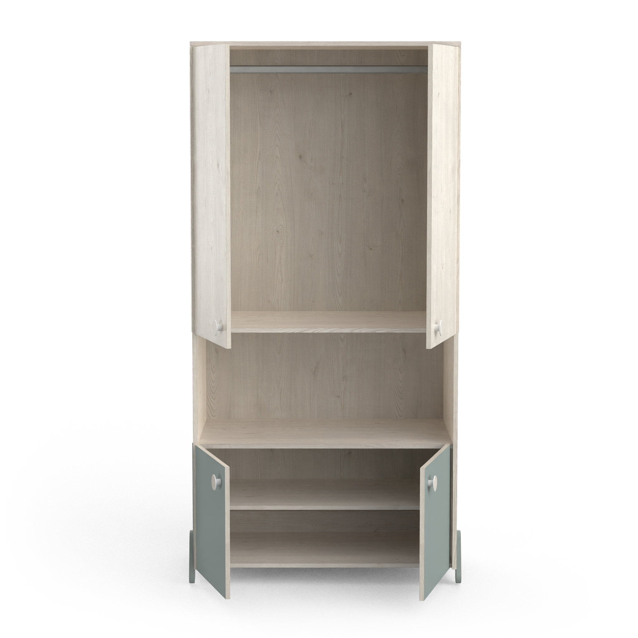 Voir la diapositive 3 : Armoire enfant 4 portes 1 niches L89cm NOLAN