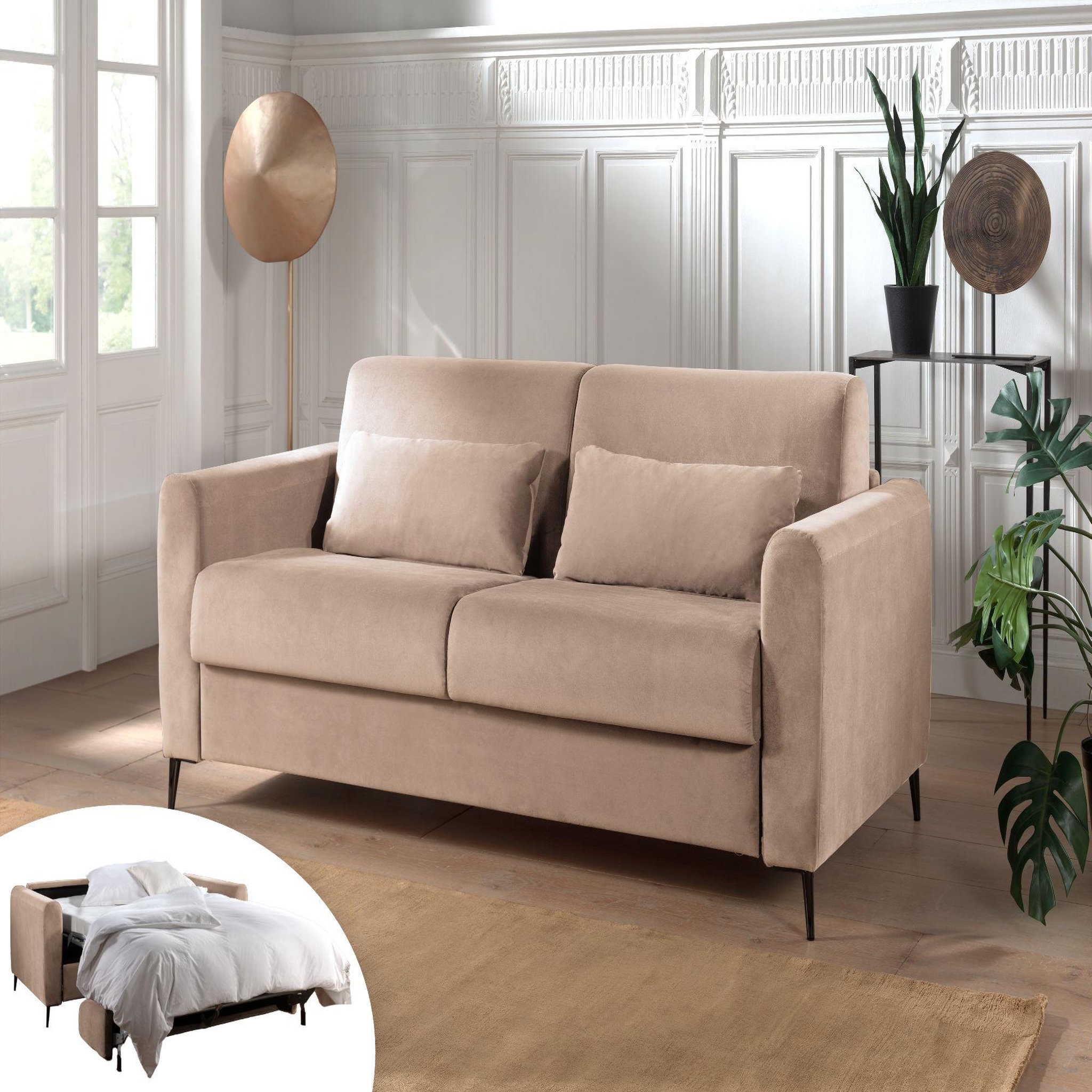 Voir la diapositive 5 : LISA DESIGN Owen - canapé 3 places convertible express couchage quotidien 140 cm matelas 12 cm en velours