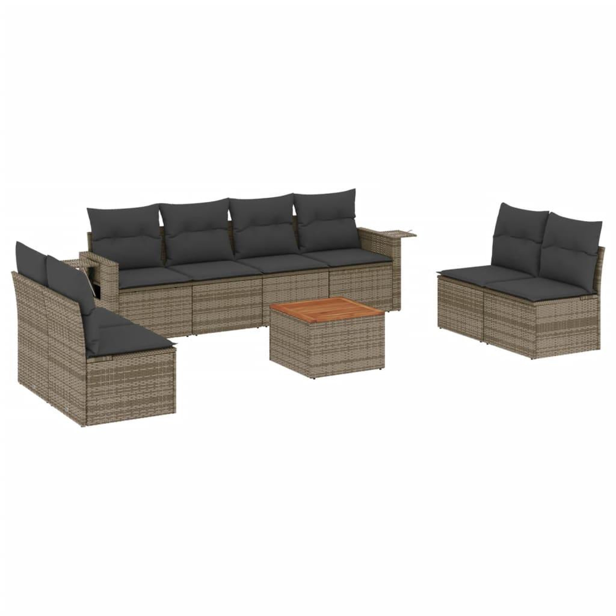 Voir la diapositive 2 : VIDAXL Salon de jardin 9 pcs avec coussins gris resine tressee