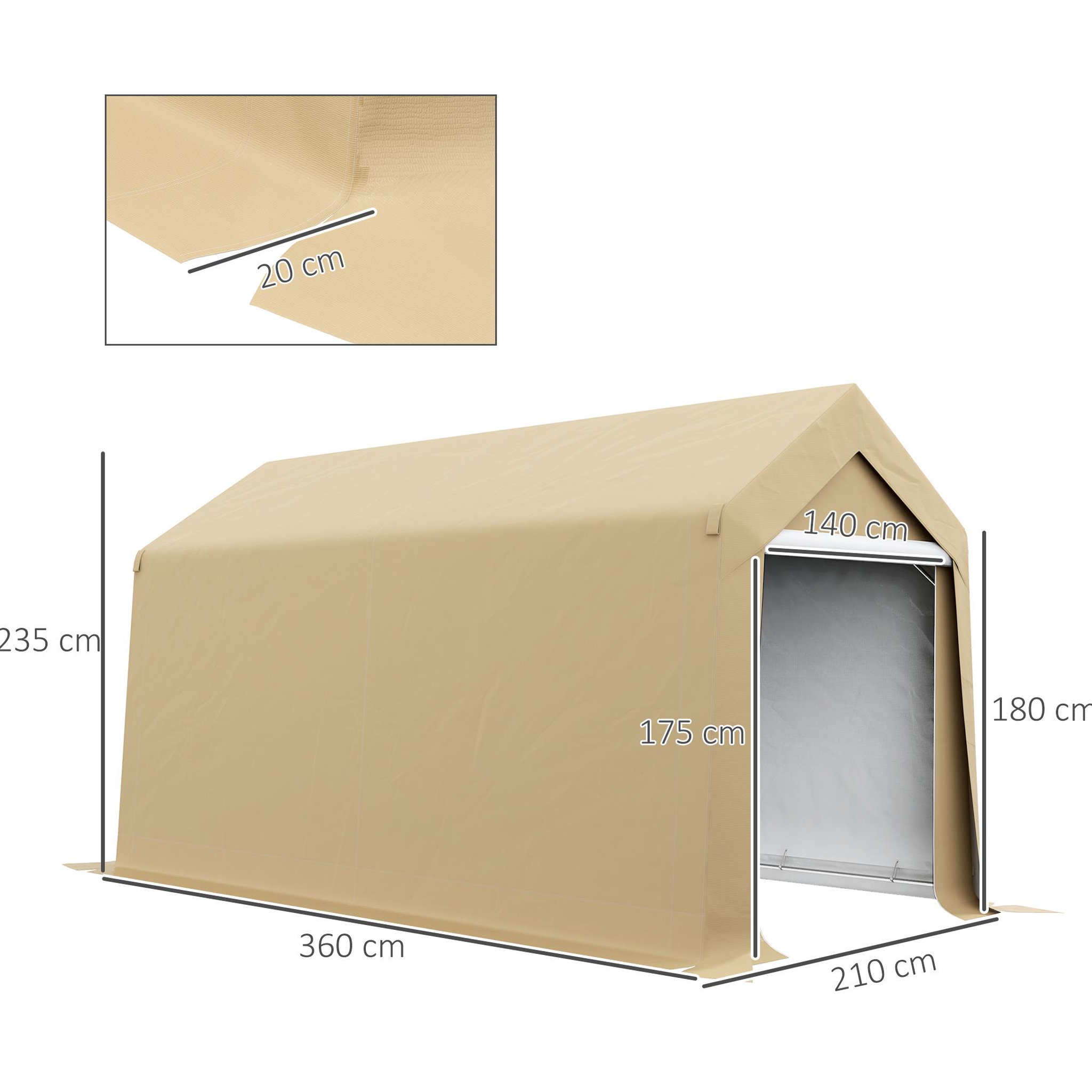 Voir la diapositive 3 : OUTSUNNY Abri de jardin - abri vélo - tente de stockage dim. 2 x 3,6 m - acier galvanisé PE imperméable anti-UV beige