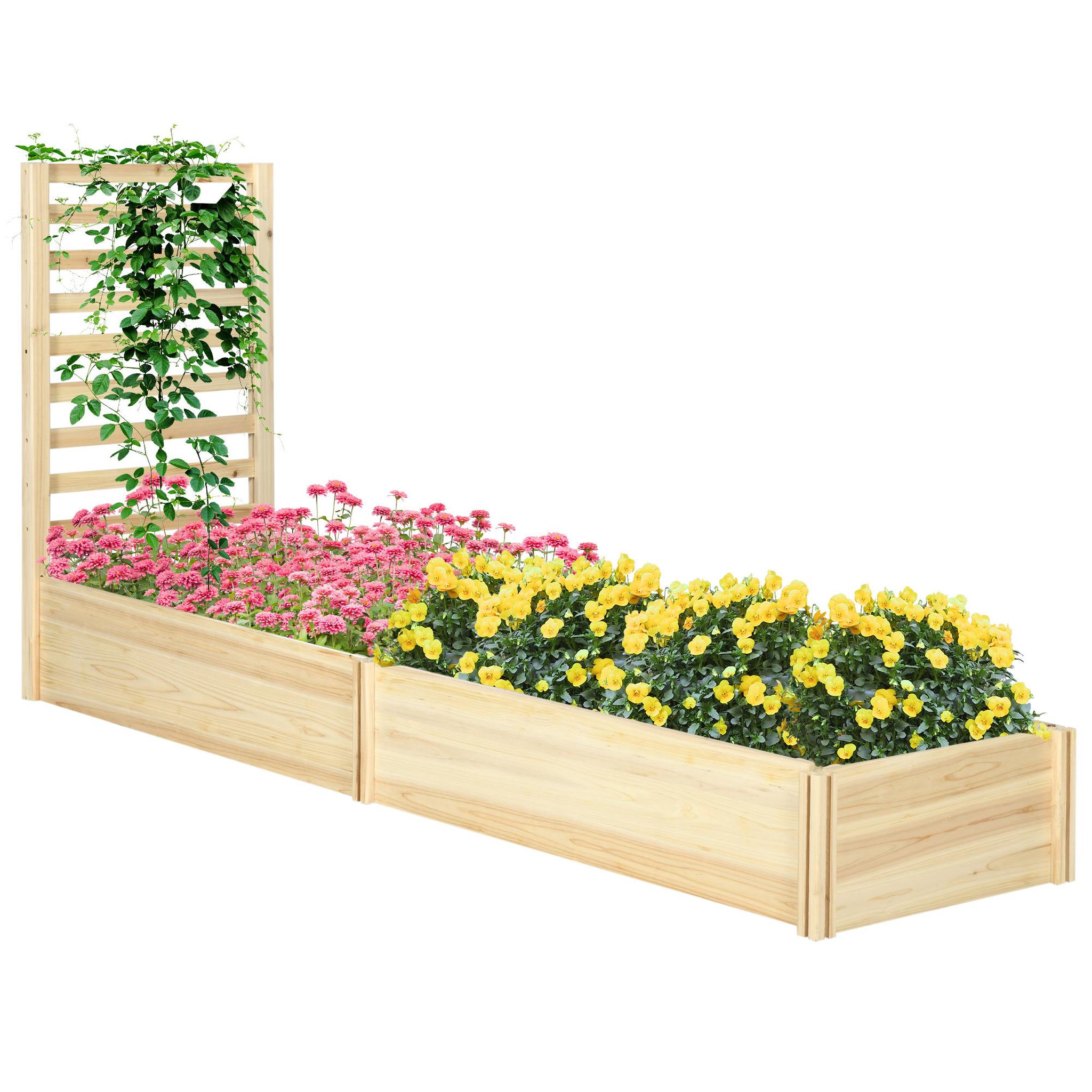 Voir la diapositive 4 : OUTSUNNY Lot de 2 jardinières avec treillis - ensemble de 2 carrés potagers - bois de sapin pré-huilé