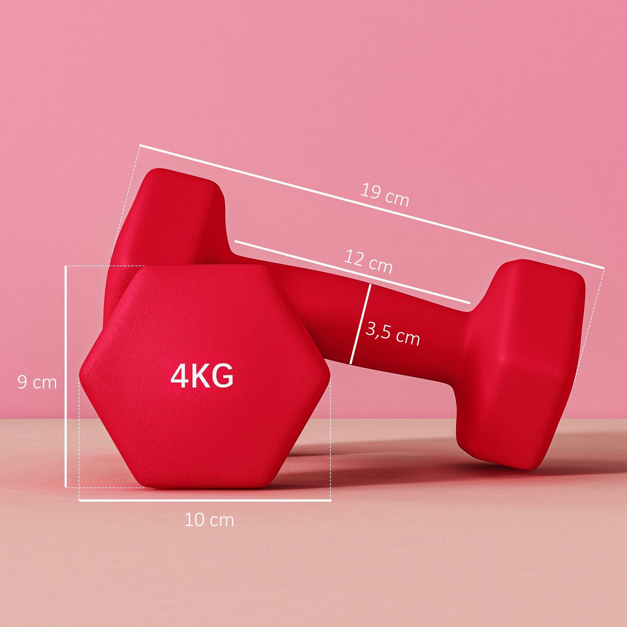 Voir la diapositive 3 : HOMCOM Lot de 2 haltères hexagonales 2 x 4 kg - poignée antidérapante - métal pvc rouge