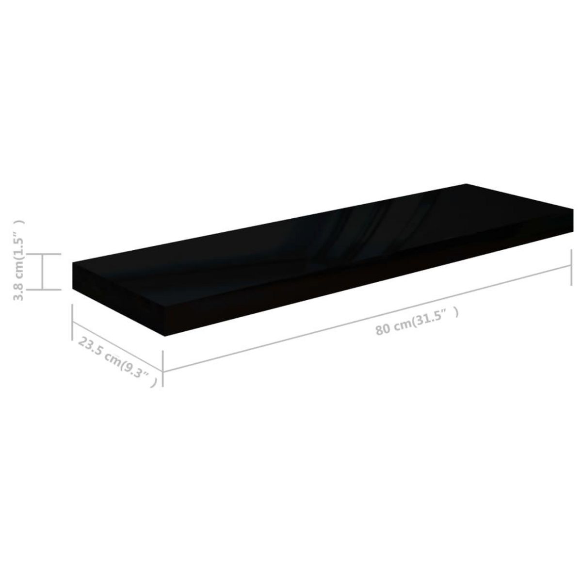 VIDAXL Etagere murale flottante 2 pcs Noir brillant 80x23,5x3,8 cm MDF