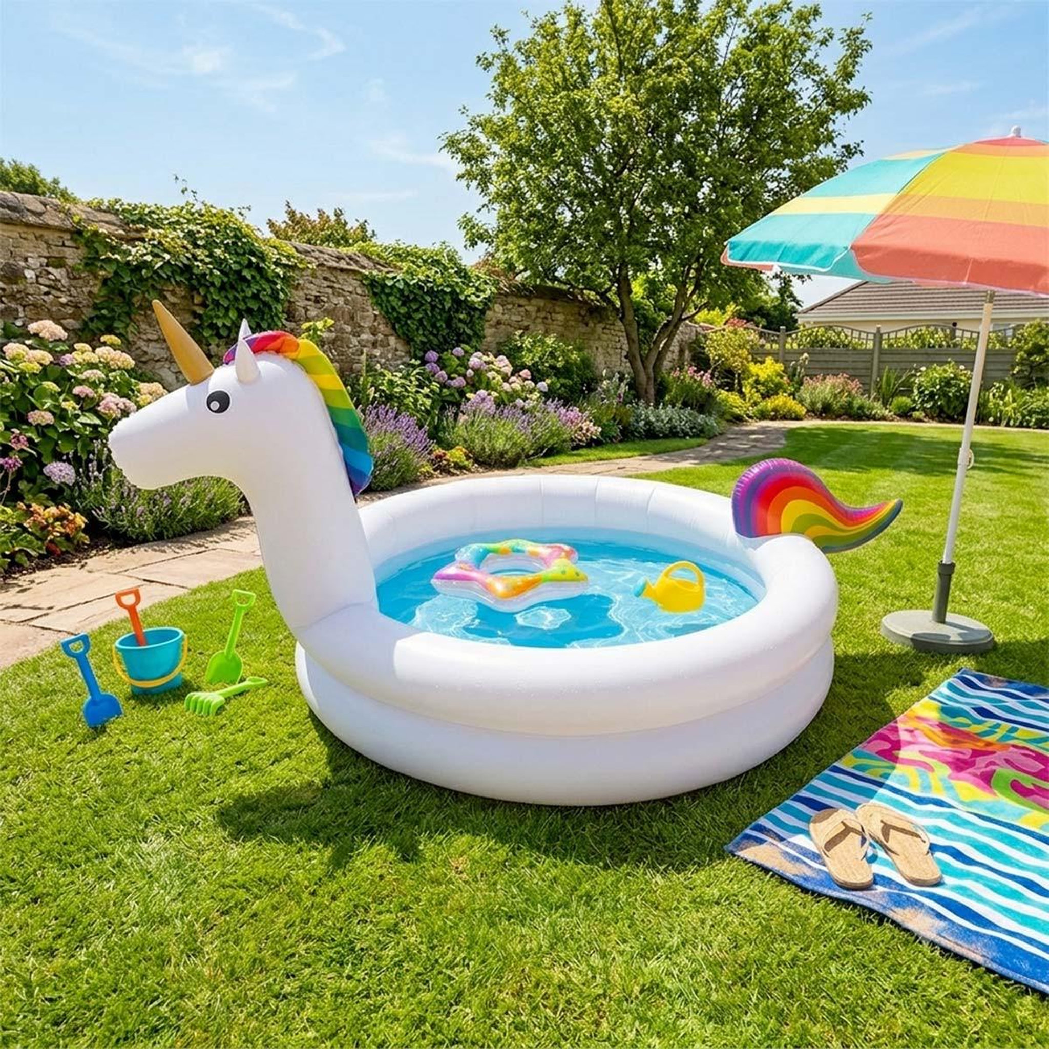 Voir la diapositive 2 : Paris Prix Piscine Gonflable  Licorne  192cm Blanc