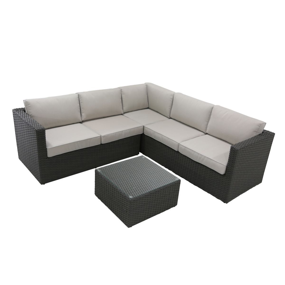 CIDDECO Salon bas de jardin d'angle en résine tréssée COMPACT