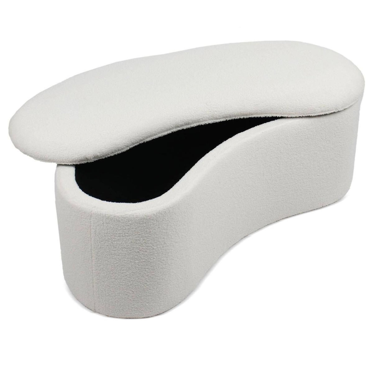 Paris Prix Banquette & Coffre Bouclette  Courbe  120cm Blanc