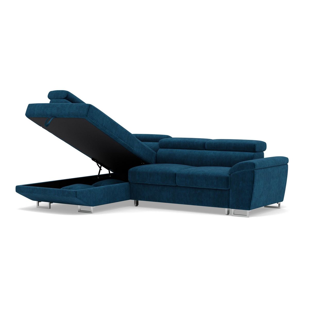 BEST MOBILIER Baoji - canapé d'angle gauche 5 places convertible avec têtières et coffre en velours côtelé