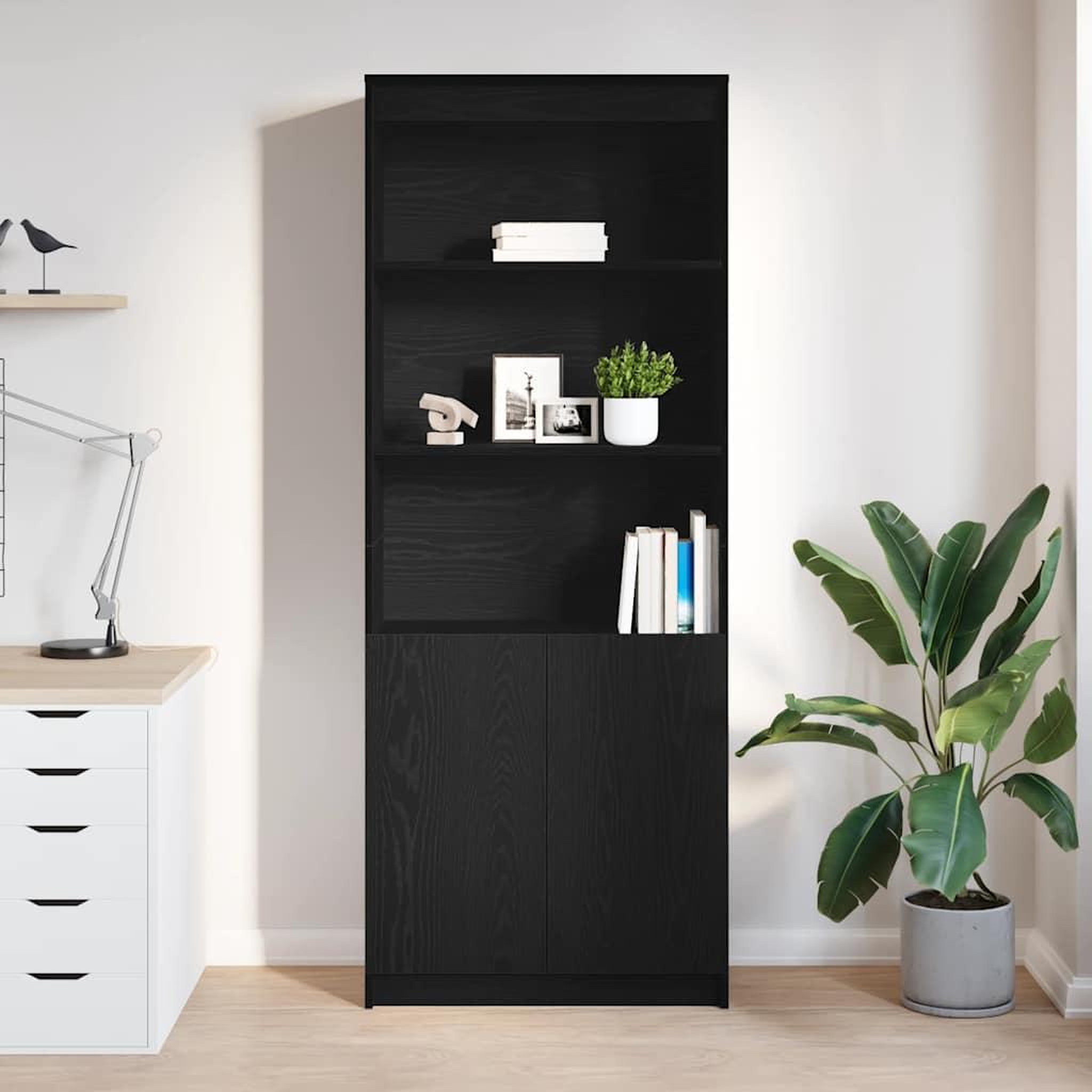 Voir la diapositive 3 : VIDAXL Buffet haut chene noir 70x35x180 cm bois d'ingenierie