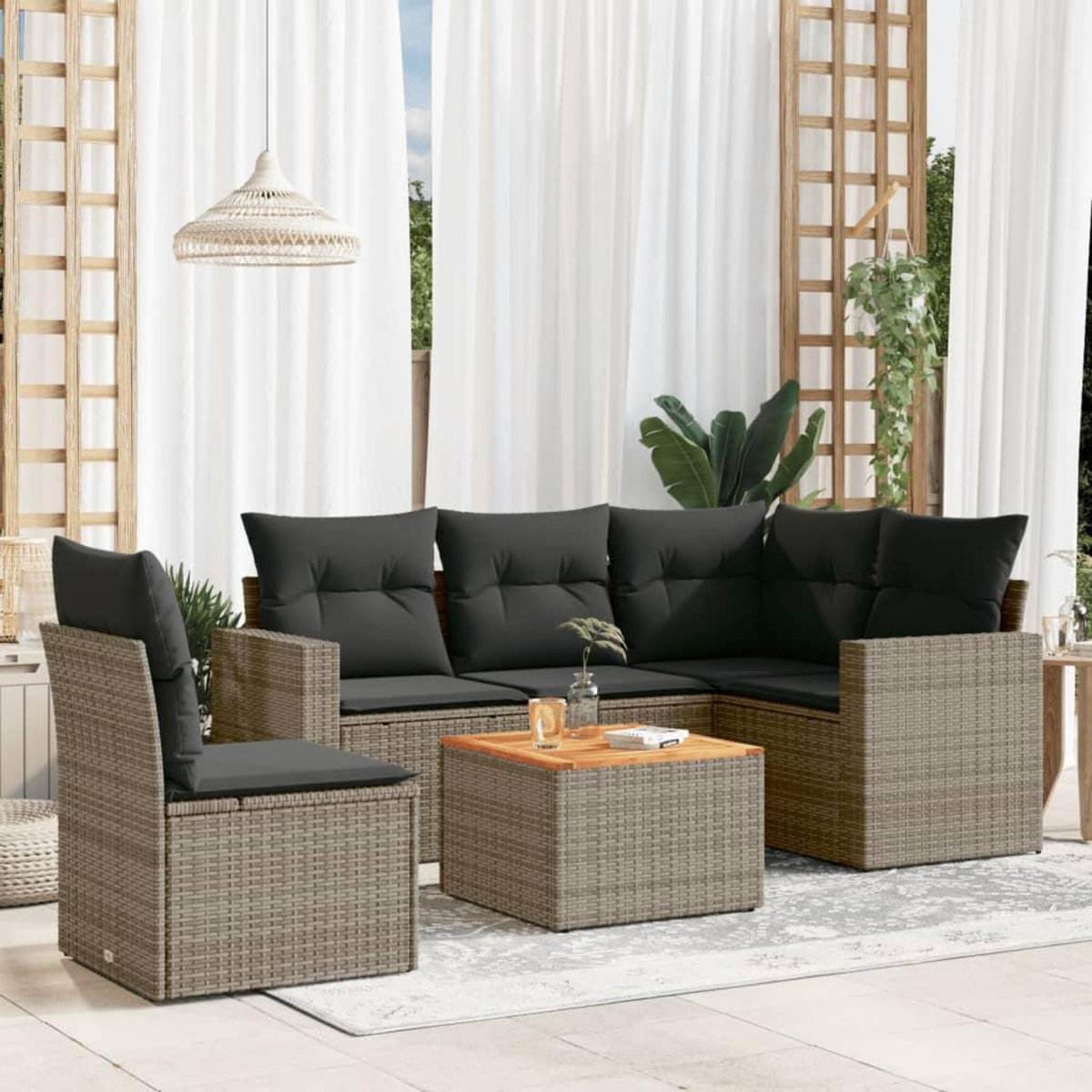 VIDAXL Salon de jardin 6 pcs avec coussins gris resine tressee