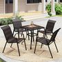 Voir la diapositive 2 : OUTSUNNY Lot de 4 chaises de jardin empilables - accoudoirs - design - acier époxy noir résine tressée marron