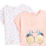 Voir la diapositive 2 : INEXTENSO Lot de 2 t-shirts manches courtes chat bébé fille