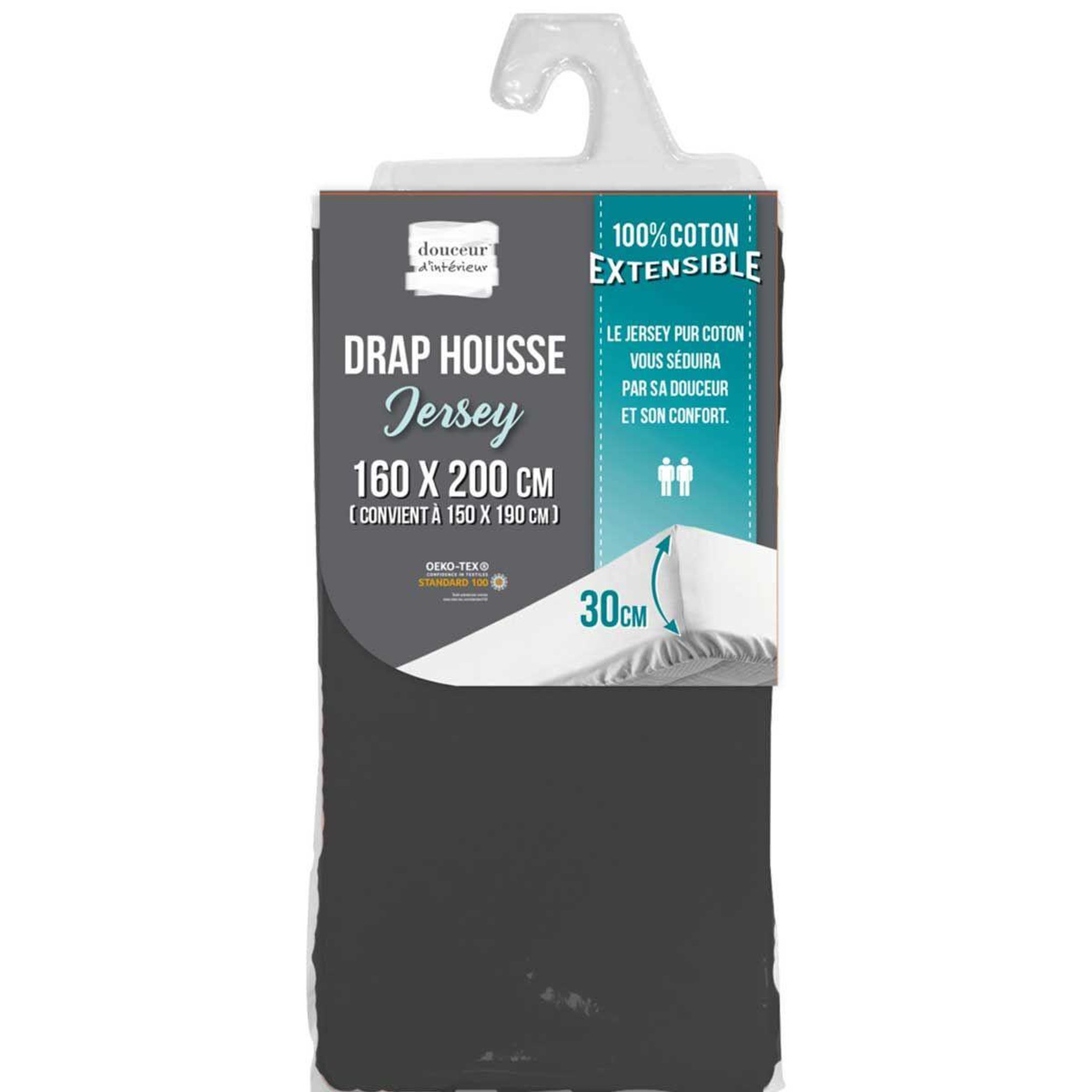 Voir la diapositive 2 : Douceur d'Intérieur Drap housse  jersy  160x200cm anthracite